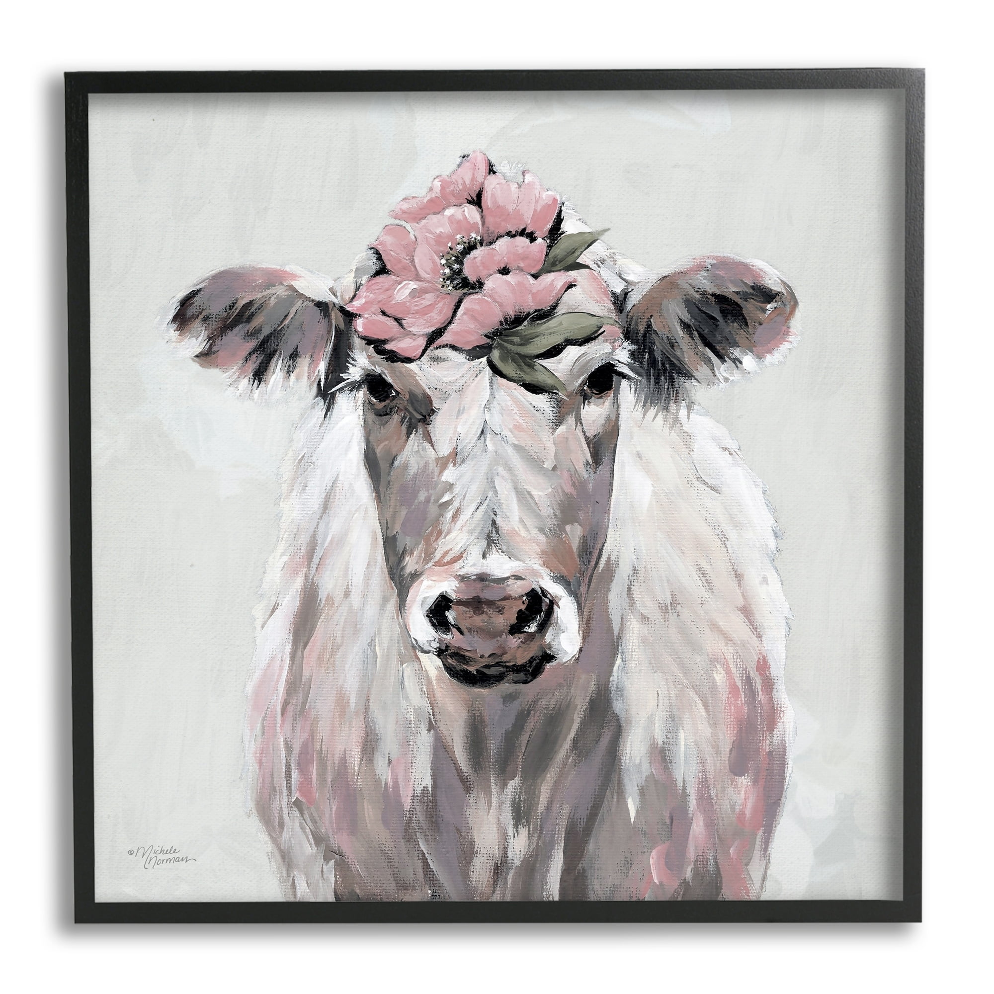 Stupell Industries Cow Cattle Flower Blossom Botanical Painterly Illustration , 17 x 30, Design by Michele Norman