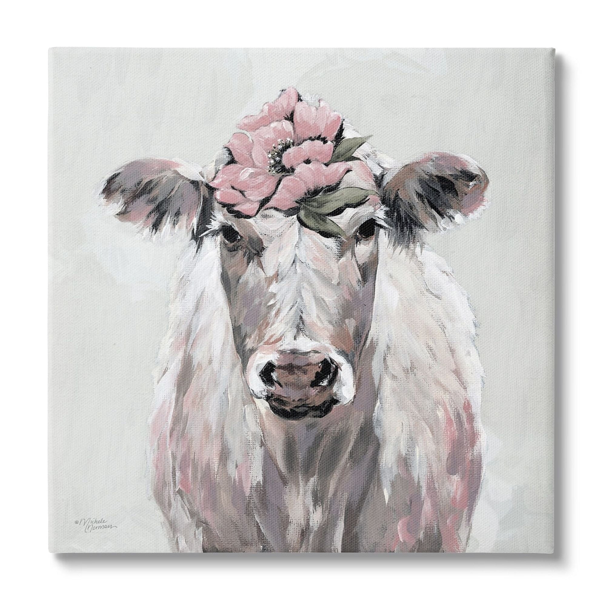 Stupell Industries Cow Cattle Flower Blossom Botanical Painterly Illustration , 24 x 24, Design by Michele Norman