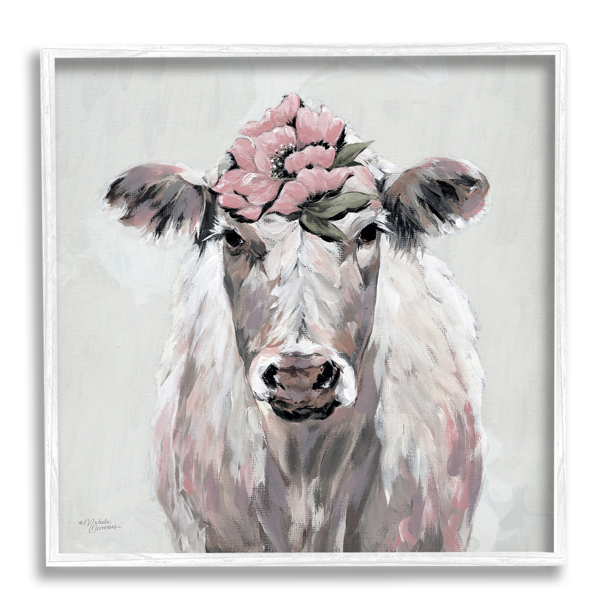 Stupell Industries Cow Cattle Flower Blossom Botanical Painterly Illustration , 24 x 24, Design by Michele Norman