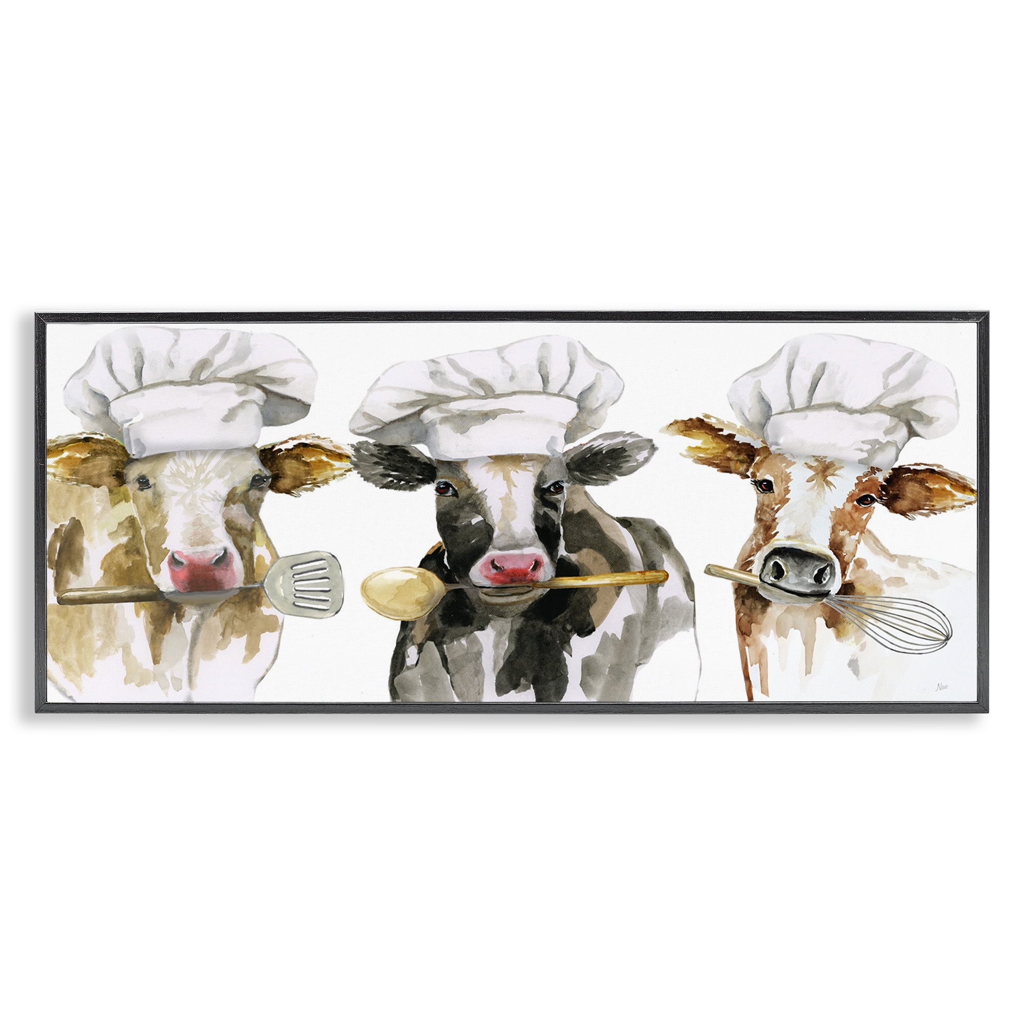 Stupell Industries Cow Chefs with Utensils Black Framed Giclee Art, design by Nan