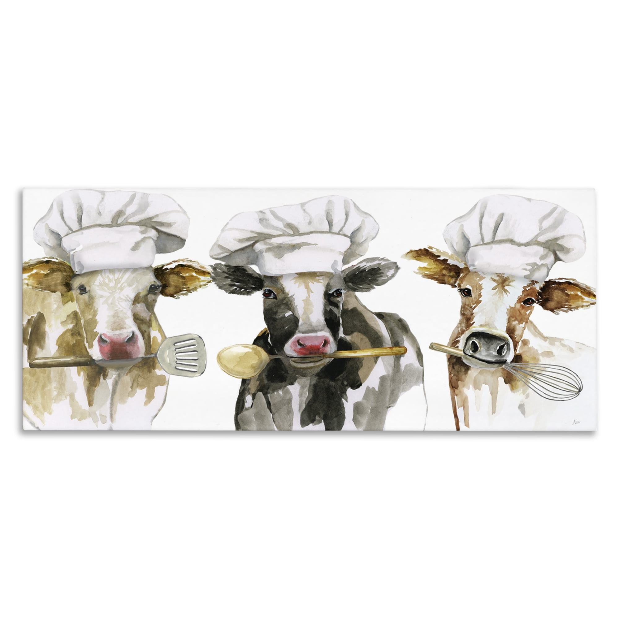 Stupell Industries Cow Chefs with Utensils Canvas Wall Art, design by Nan