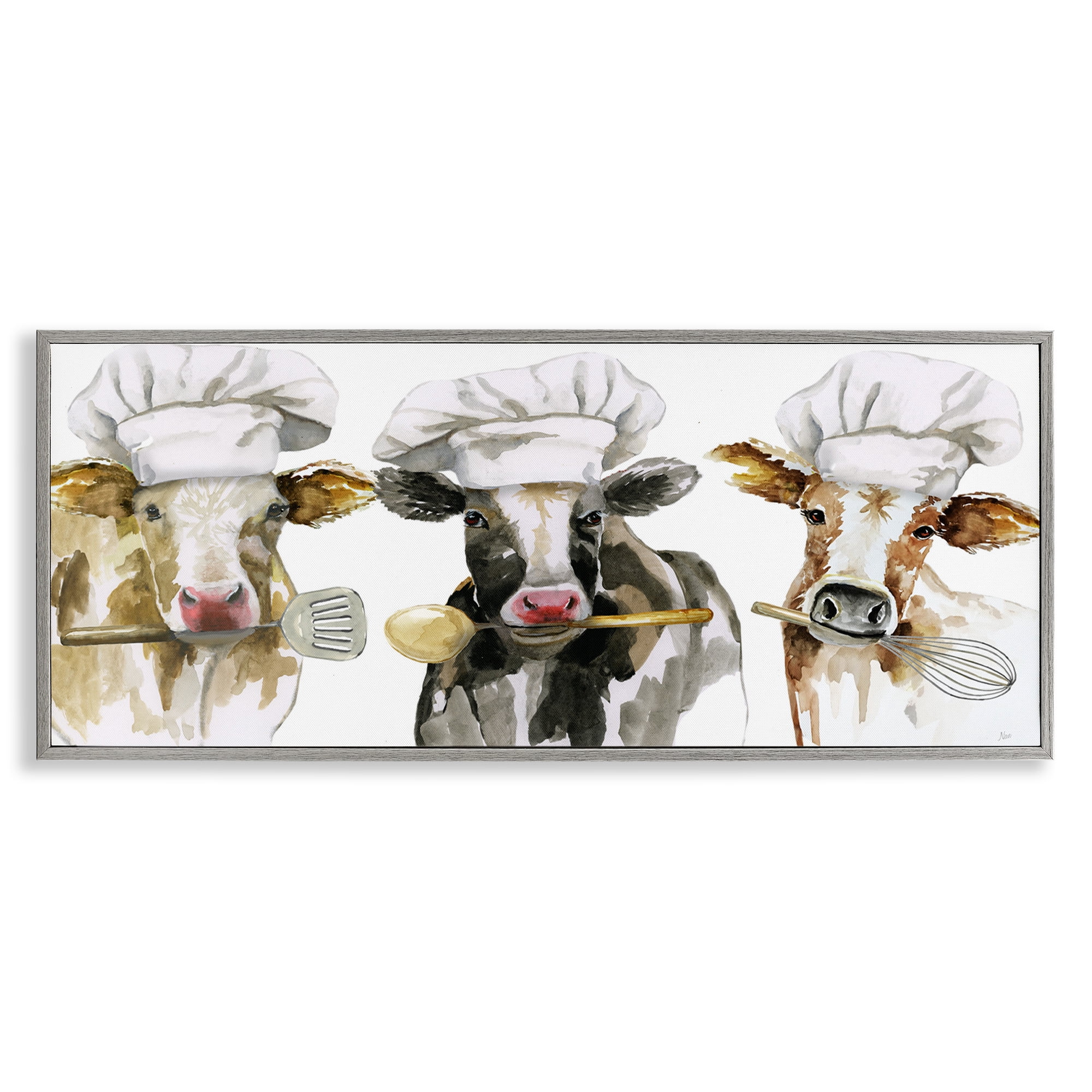 Stupell Industries Cow Chefs with Utensils Gray Framed Giclee Art, design by Nan