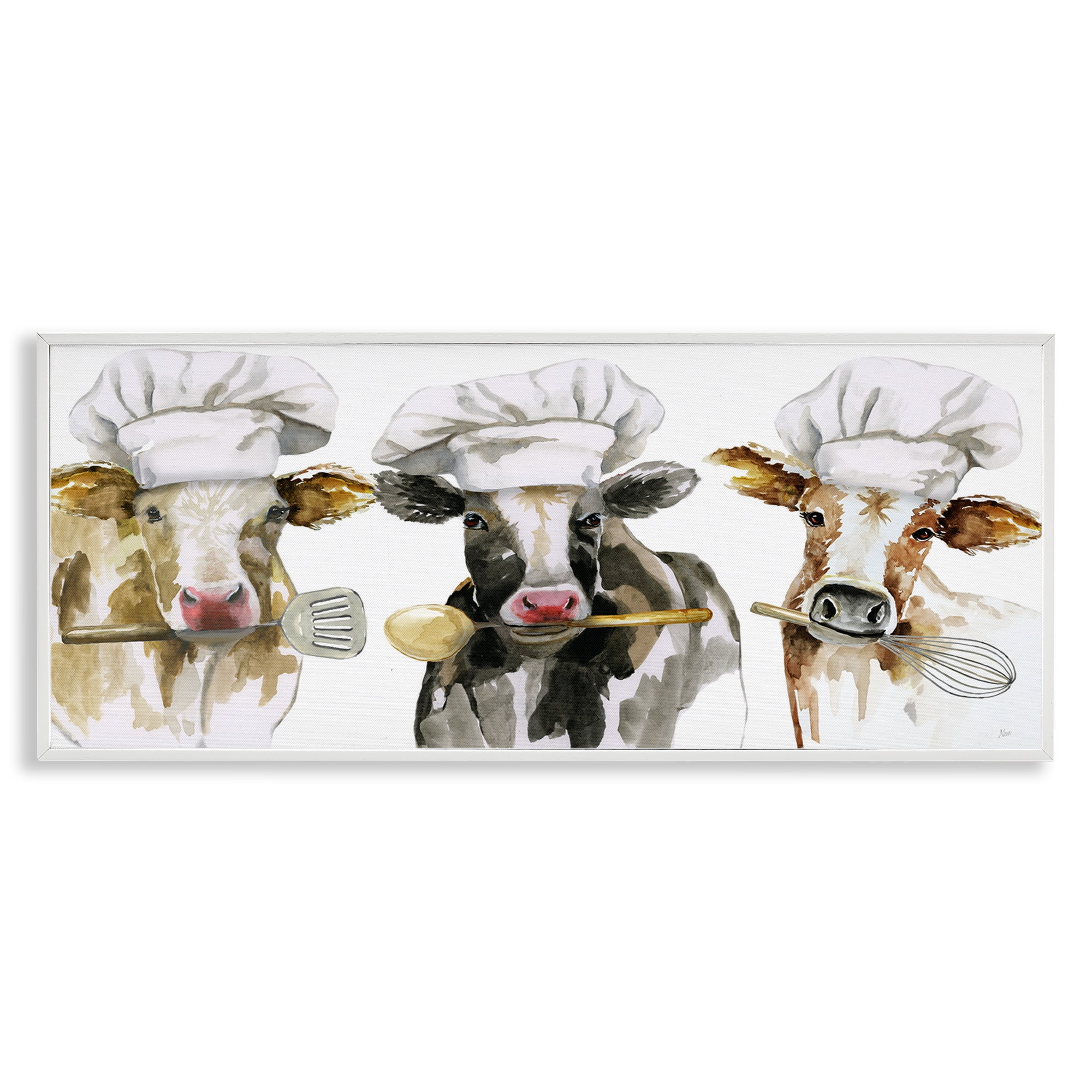 Stupell Industries Cow Chefs with Utensils White Framed Giclee Art, design by Nan