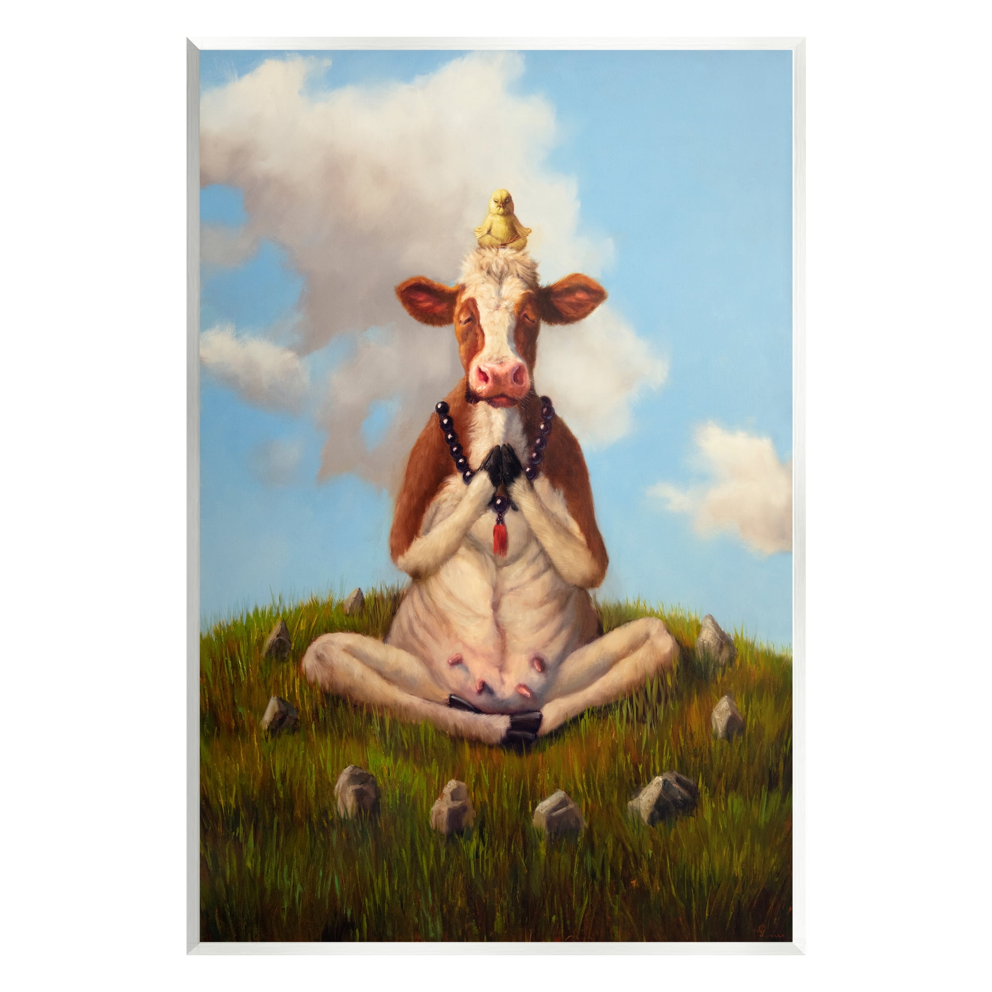 Stupell Industries Cow & Chick Meditating Animals & Insects Painting Unframed Art Print Wall Art, 13 x 19