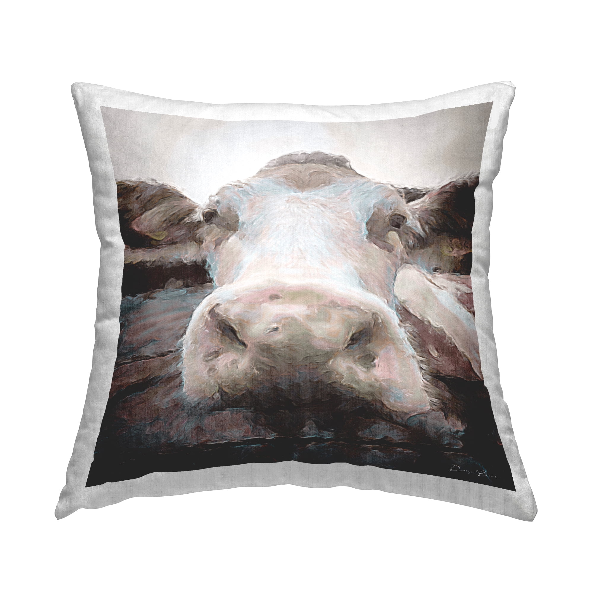 Stupell Industries Cow Close Up Face Decorative Printed Throw Pillow, 18 x 18