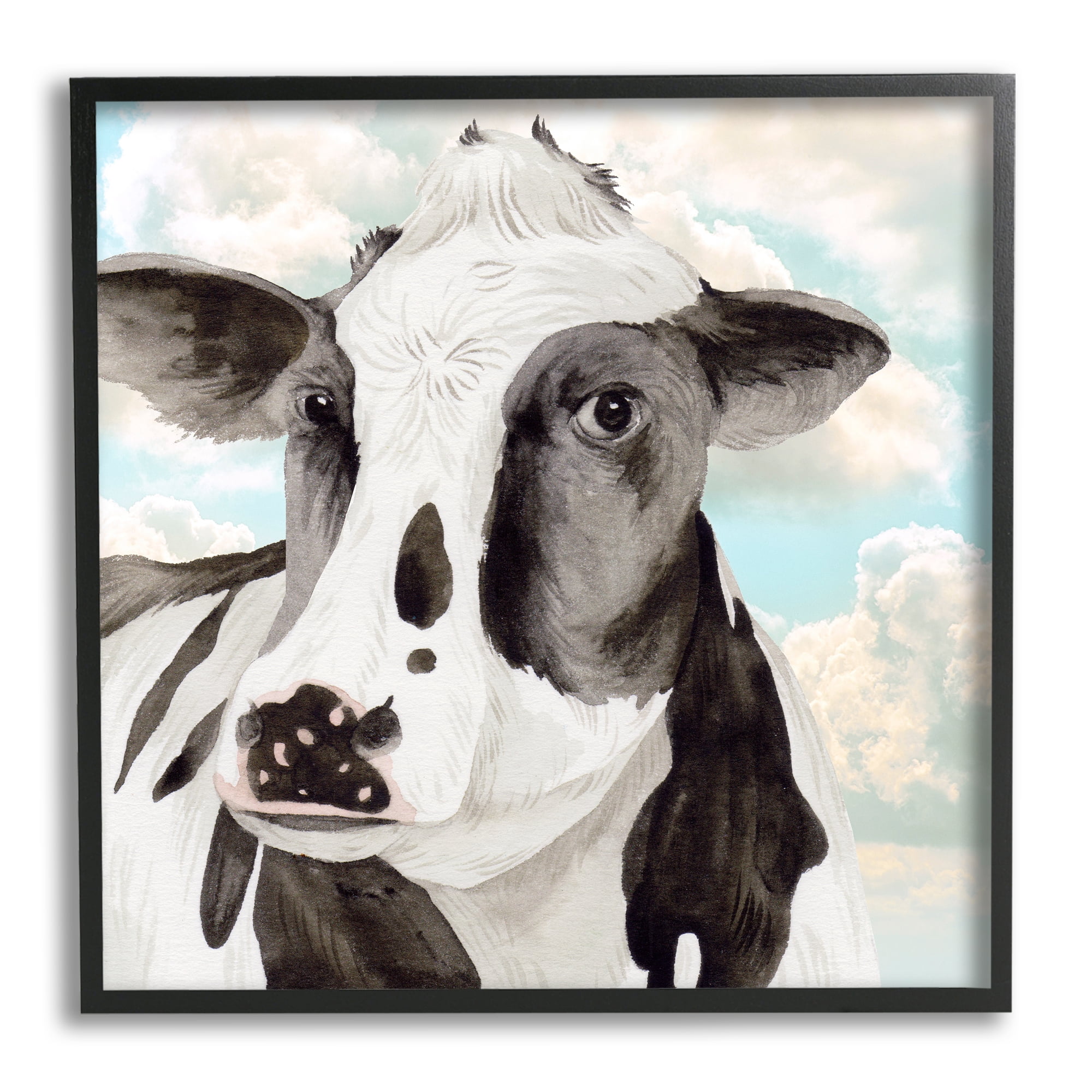 Stupell Industries Cow & Cloudy Sky Animals & Insects Painting Black Framed Art Print Wall Art, 17 x 17