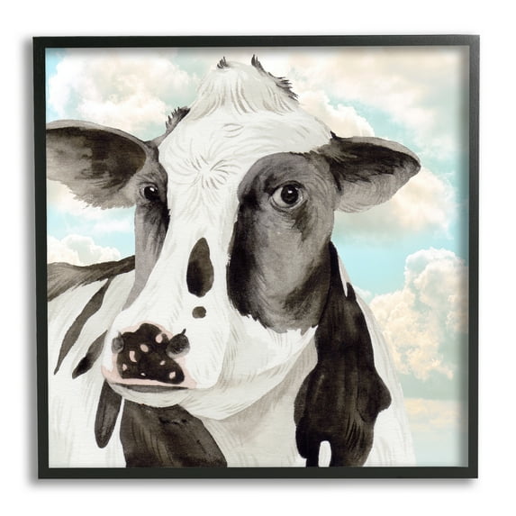Stupell Industries Cow & Cloudy Sky Animals & Insects Painting Black Framed Art Print Wall Art, 24 x 24