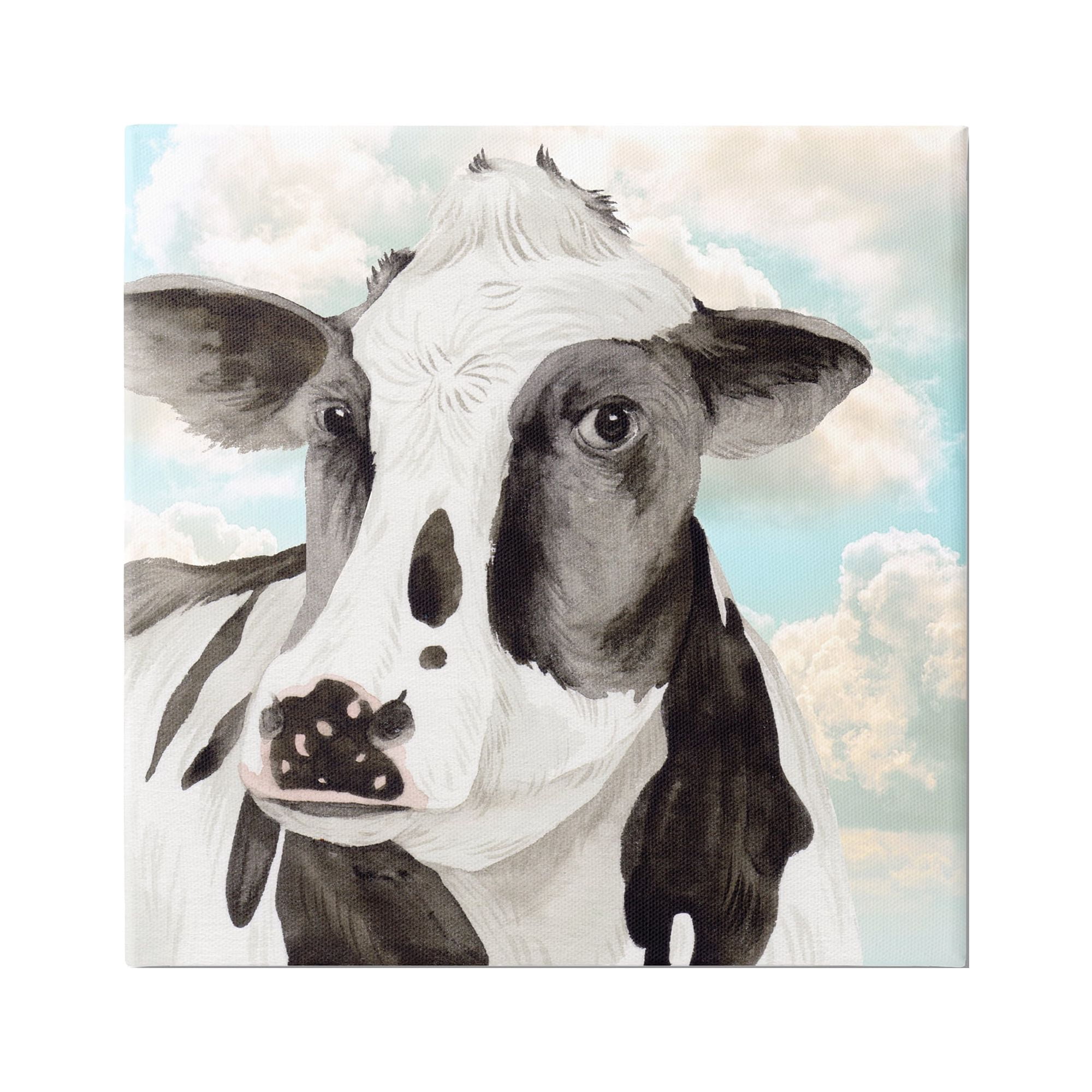 Stupell Industries Cow & Cloudy Sky Animals & Insects Painting Gallery Wrapped Canvas Print Wall Art, 17 x 17