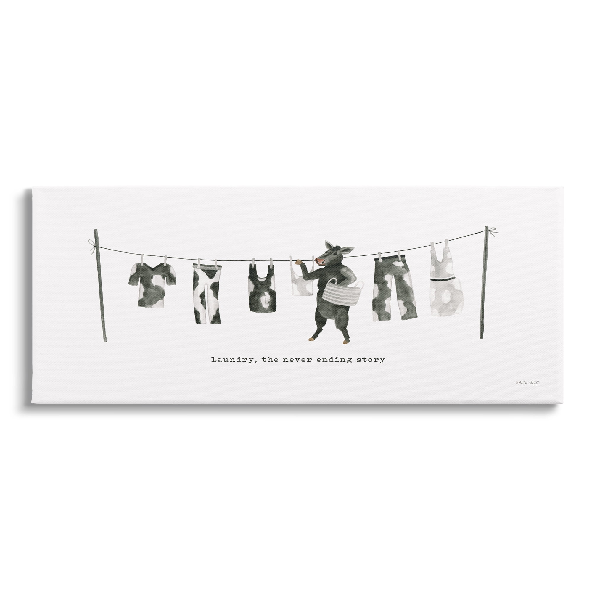 Stupell Industries Cow Doing Laundry Animals & Insects Painting Gallery Wrapped Canvas Print Wall Art, 48 x 20