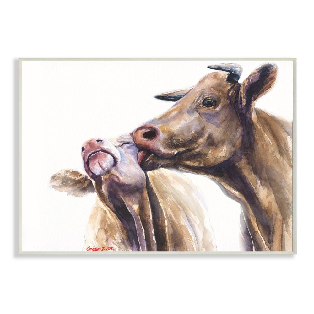 Stupell Industries Cow Family Animal Watercolor Painting Wall Plaque Art by George Dyachenko