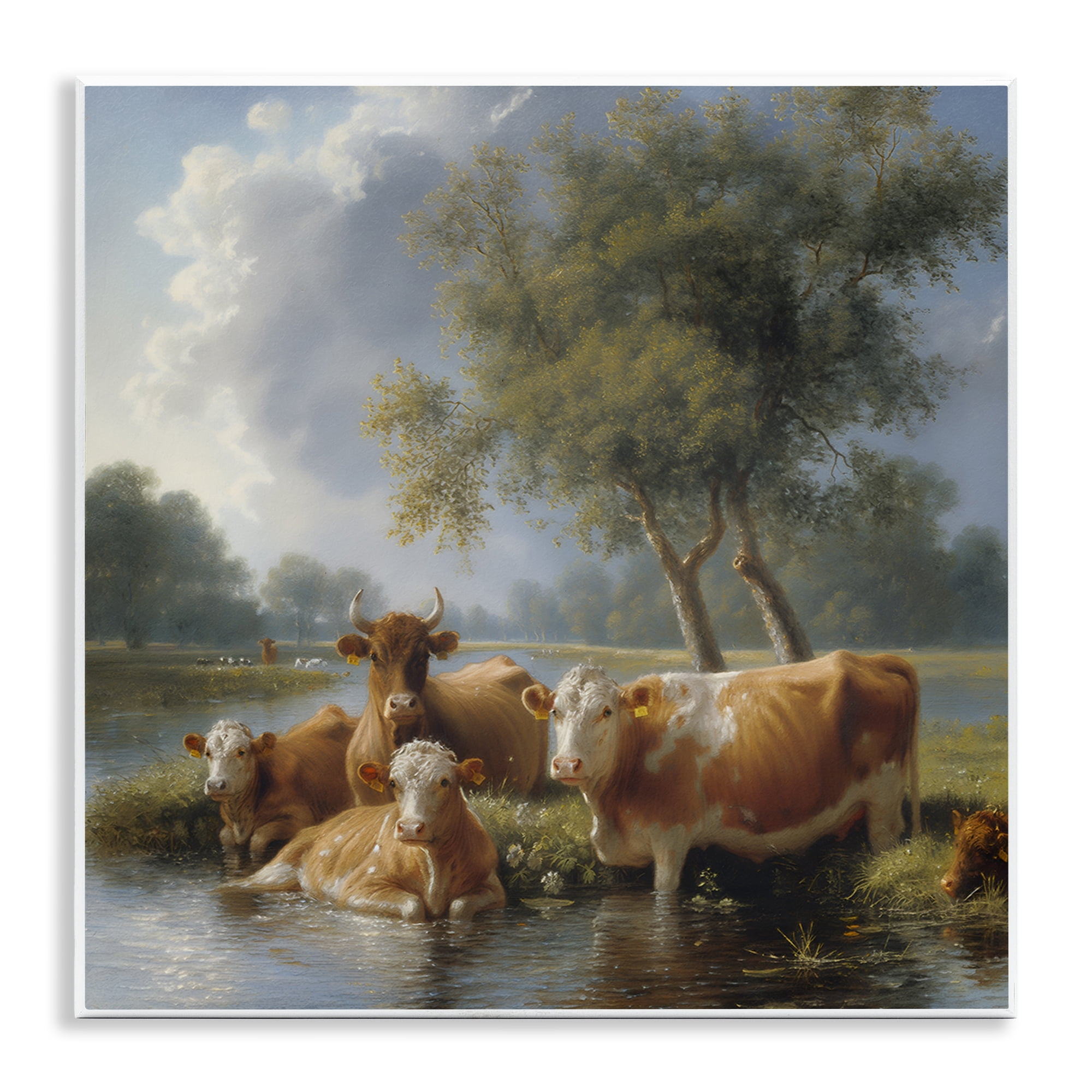 Stupell Industries Cow Family Charming Scene Animals Painting Unframed Art Print Wall Art, 12 x 12
