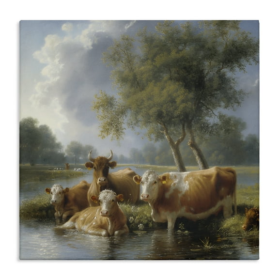 Stupell Industries Cow Family Charming Scene Animals Painting Wrapped Canvas Art Print Wall Art, 36 x 36