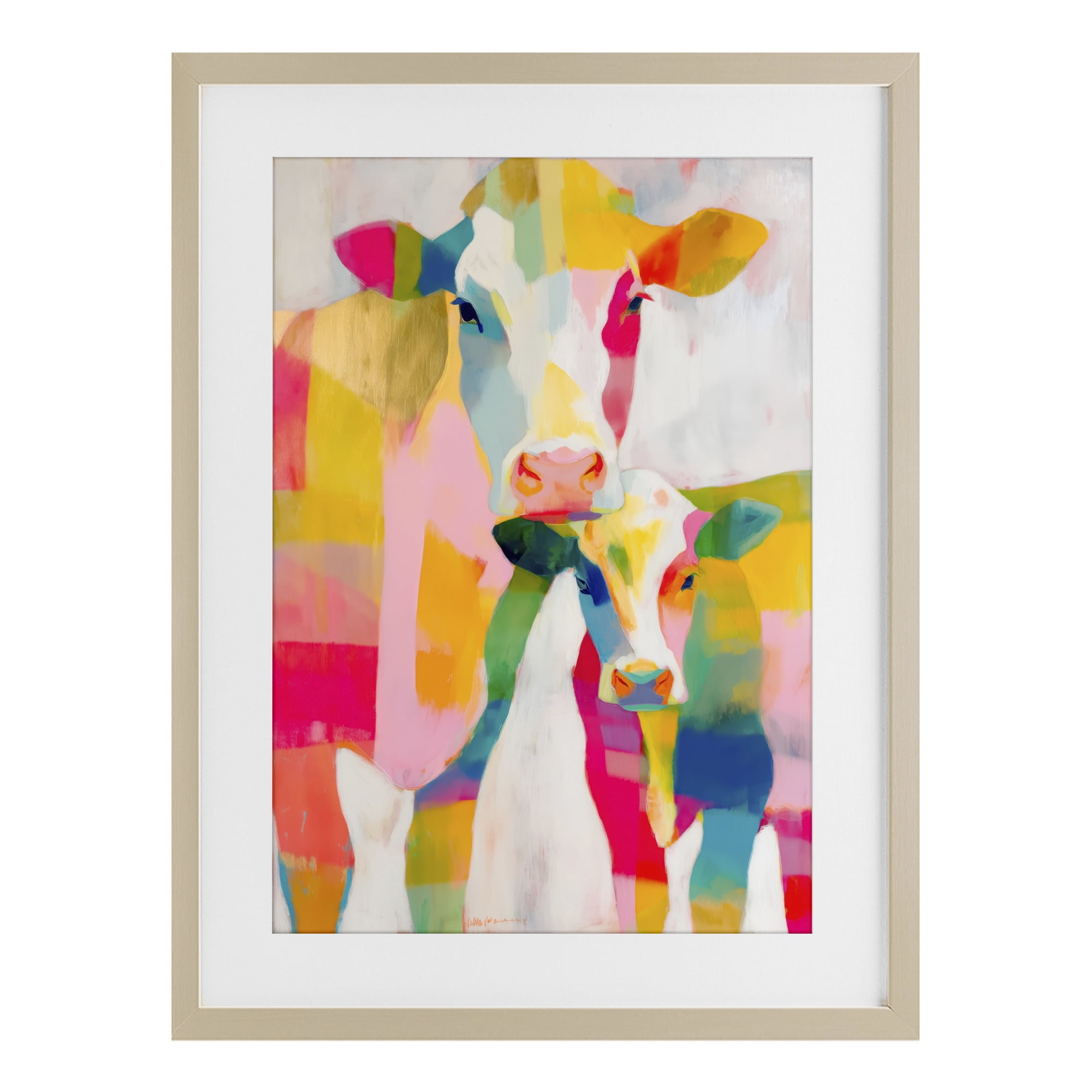 Stupell Industries Cow Family in Cubist Abstract Birch Framed Print Under Glass, design by Chromatic Storm Studio