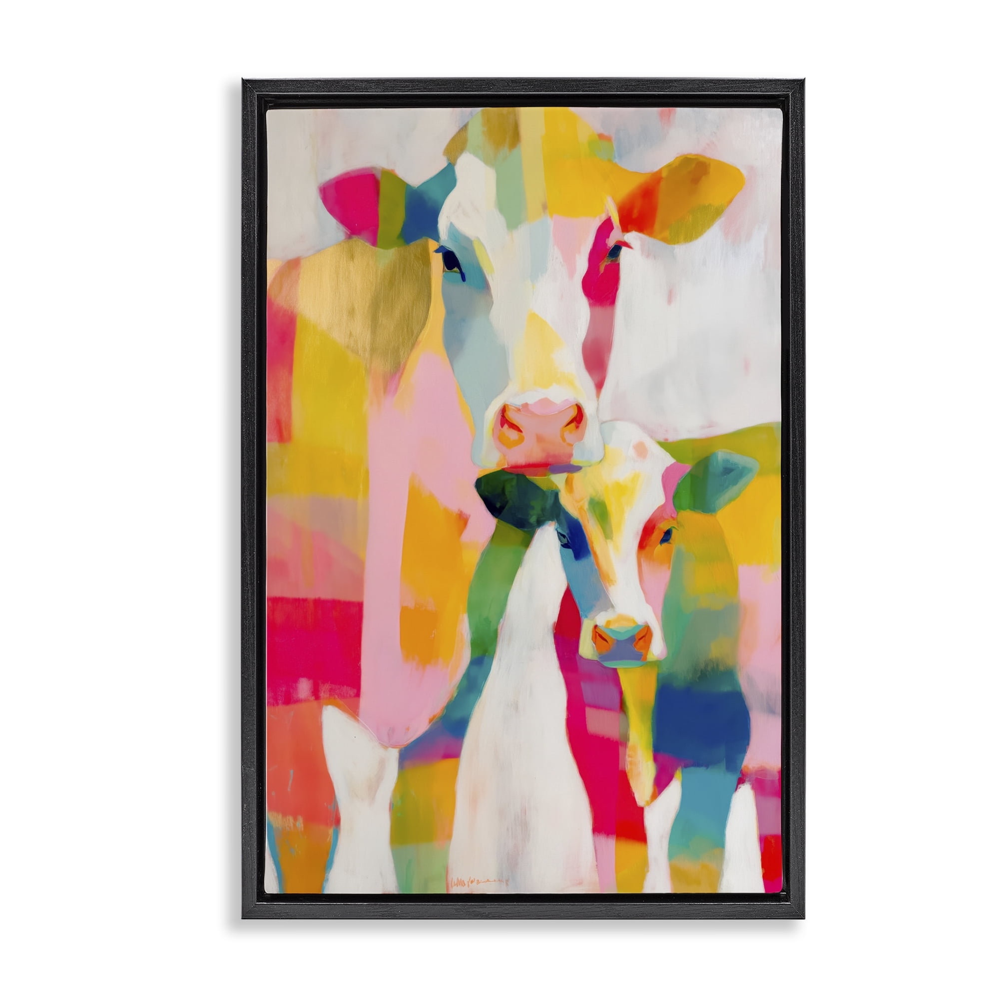 Stupell Industries Cow Family in Cubist Abstract Black Framed Floater Canvas Wall Art, design by Chromatic Storm Studio
