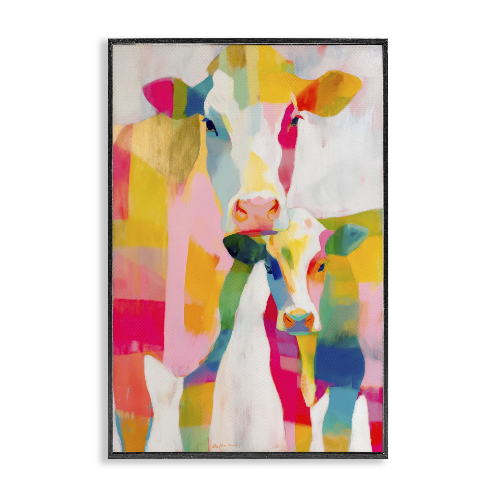 Stupell Industries Cow Family in Cubist Abstract Black Framed Giclee Art, design by Chromatic Storm Studio