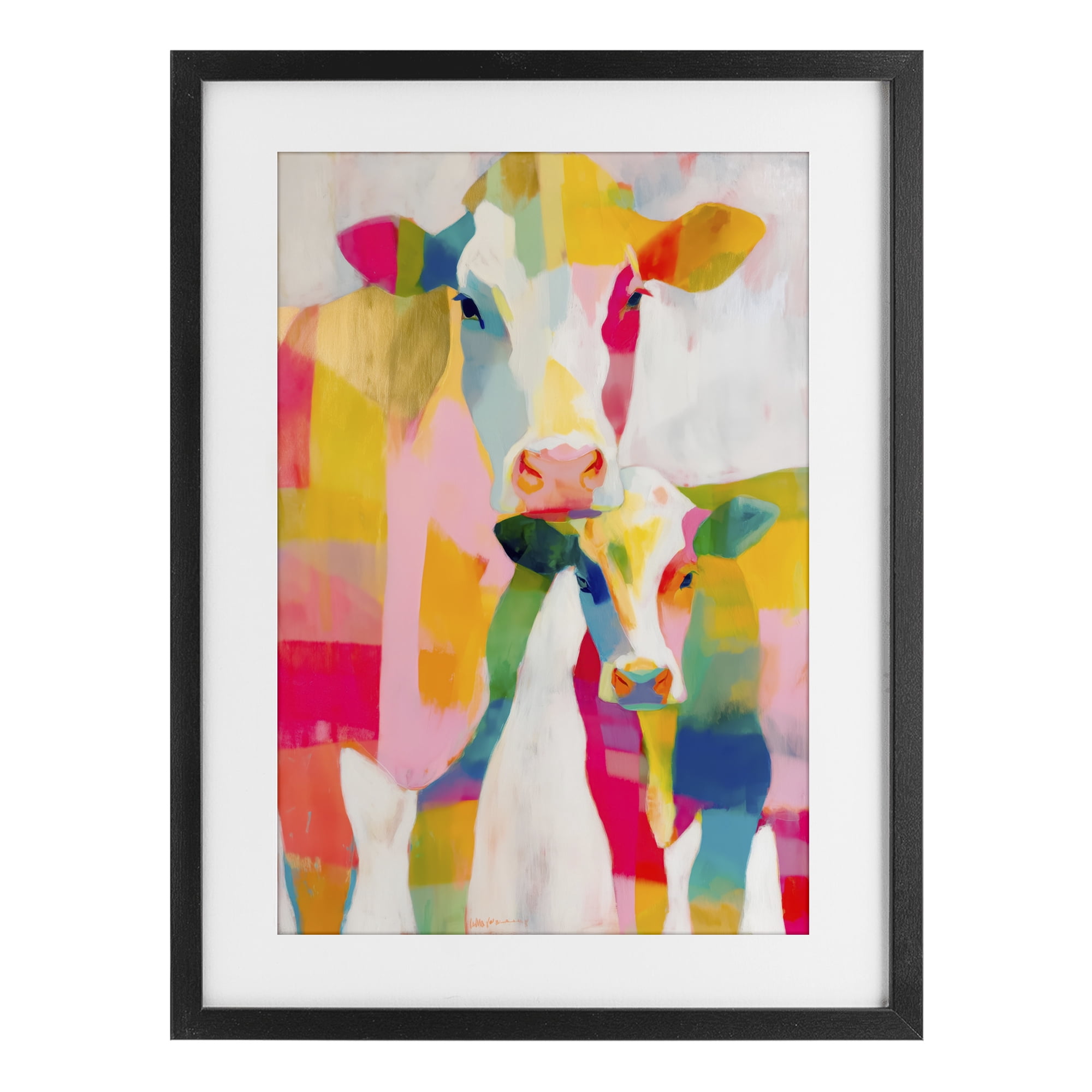 Stupell Industries Cow Family in Cubist Abstract Black Framed Print Under Glass, design by Chromatic Storm Studio