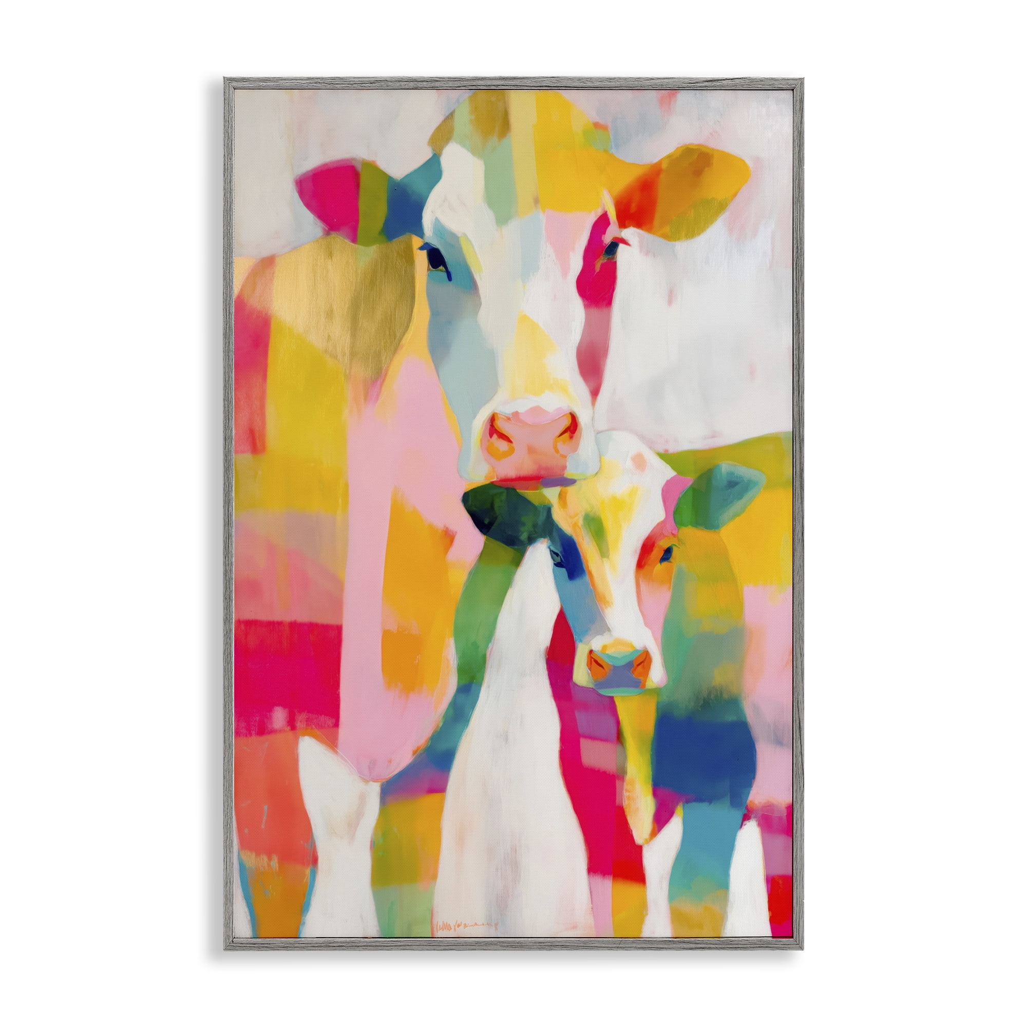 Stupell Industries Cow Family in Cubist Abstract Gray Framed Giclee Art, design by Chromatic Storm Studio