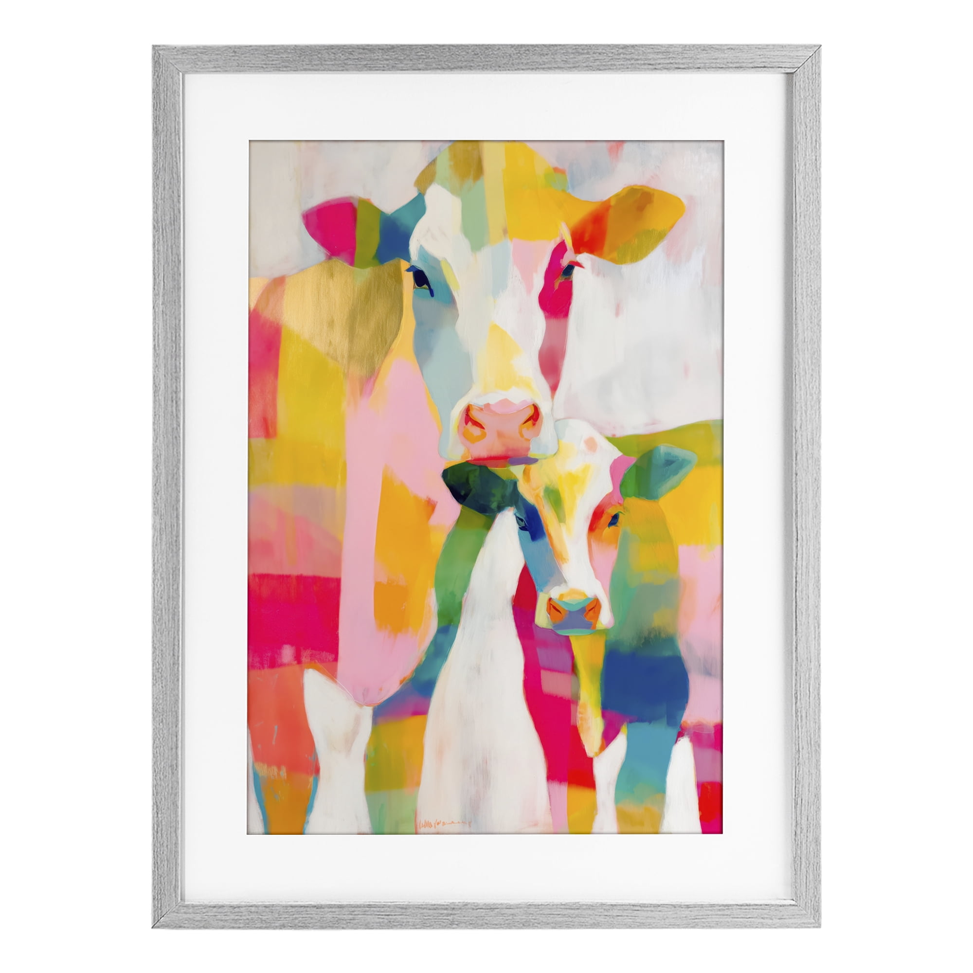Stupell Industries Cow Family in Cubist Abstract Gray Framed Print Under Glass, design by Chromatic Storm Studio
