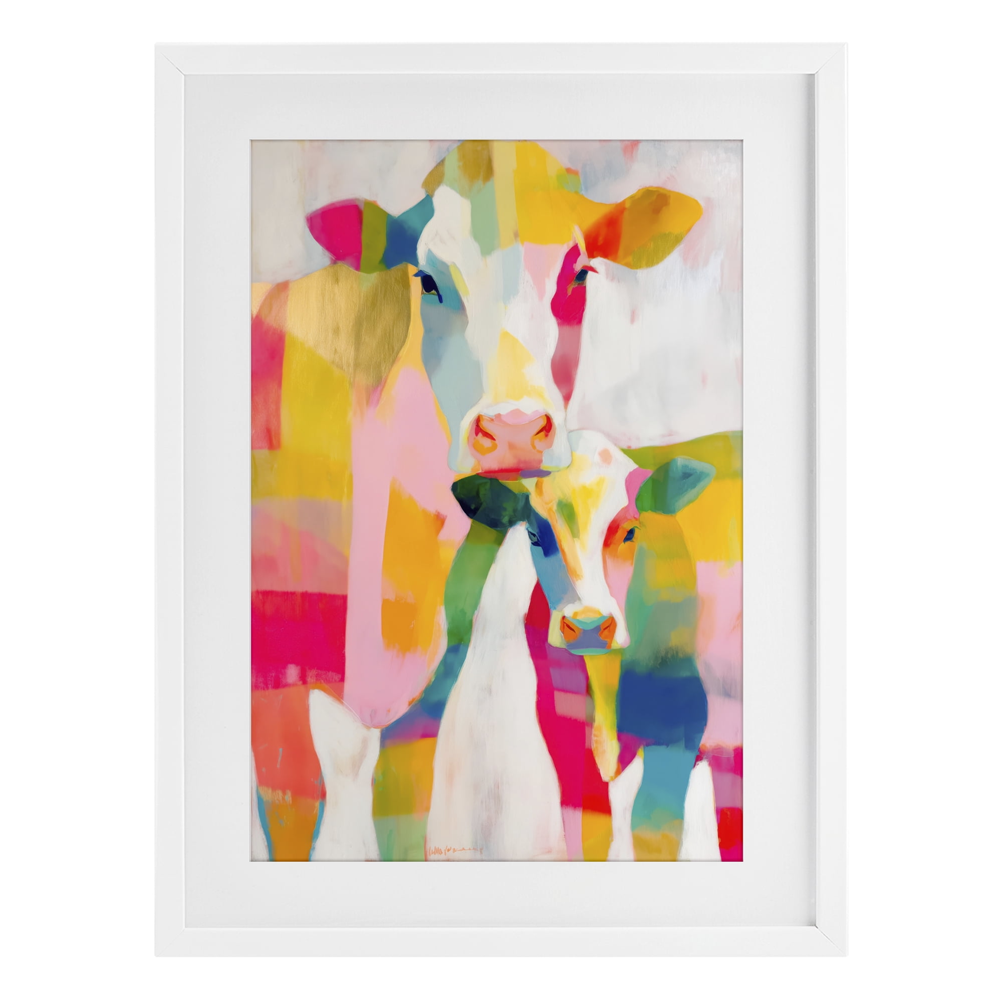 Stupell Industries Cow Family in Cubist Abstract White Framed Print Under Glass, design by Chromatic Storm Studio
