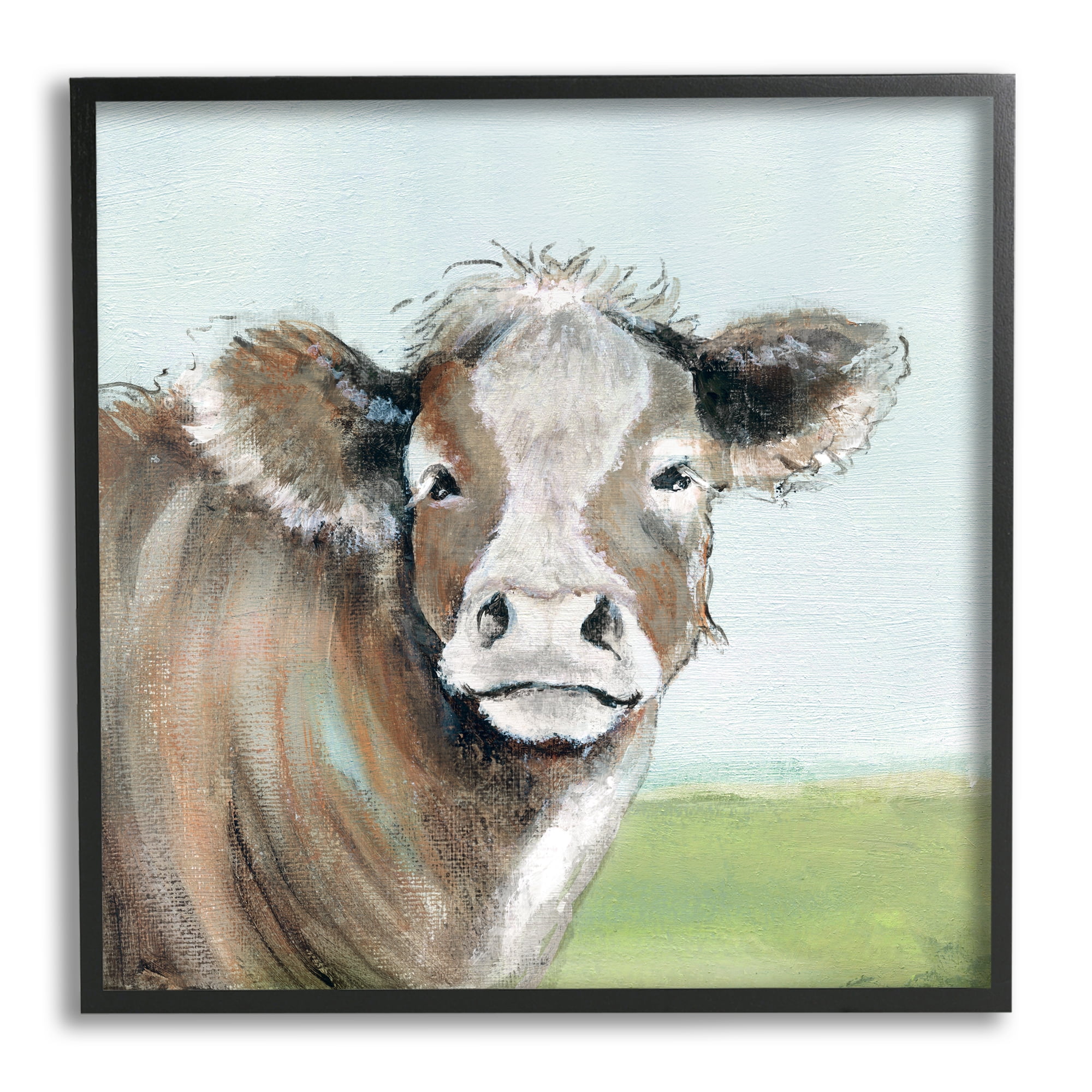 Stupell Industries Cow Gazing Farm Pasture Clear Blue Sky Animals & Insects Painting Black Framed Art Print Wall Art, 12 x 12