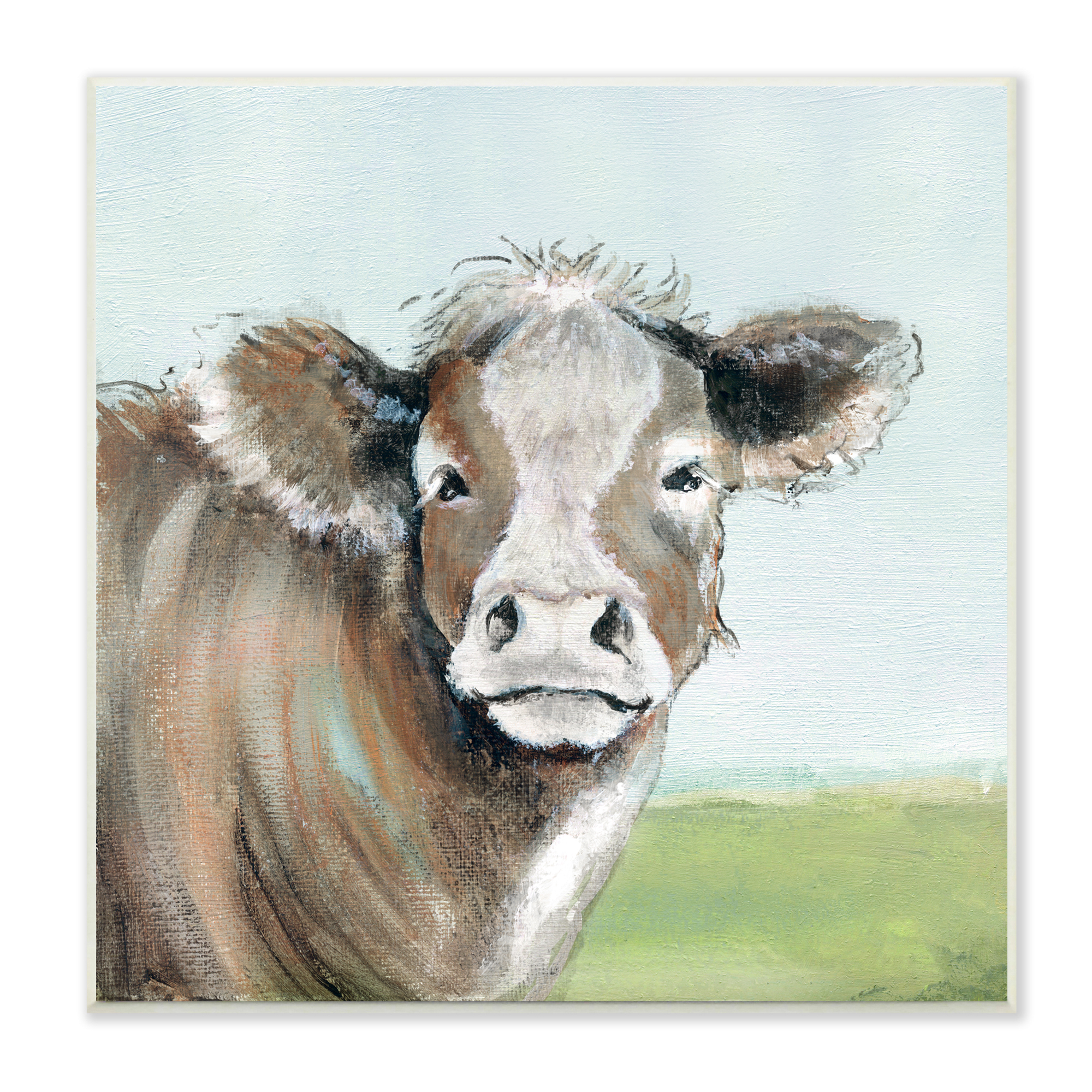 Stupell Industries Cow Gazing Farm Pasture Clear Blue Sky Animals & Insects Painting Unframed Art Print Wall Art, 12 x 12