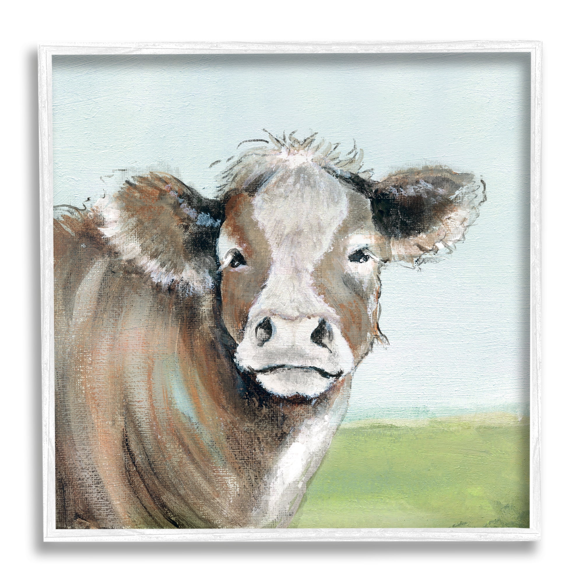 Stupell Industries Cow Gazing Farm Pasture Clear Blue Sky Animals & Insects Painting White Framed Art Print Wall Art, 24 x 24