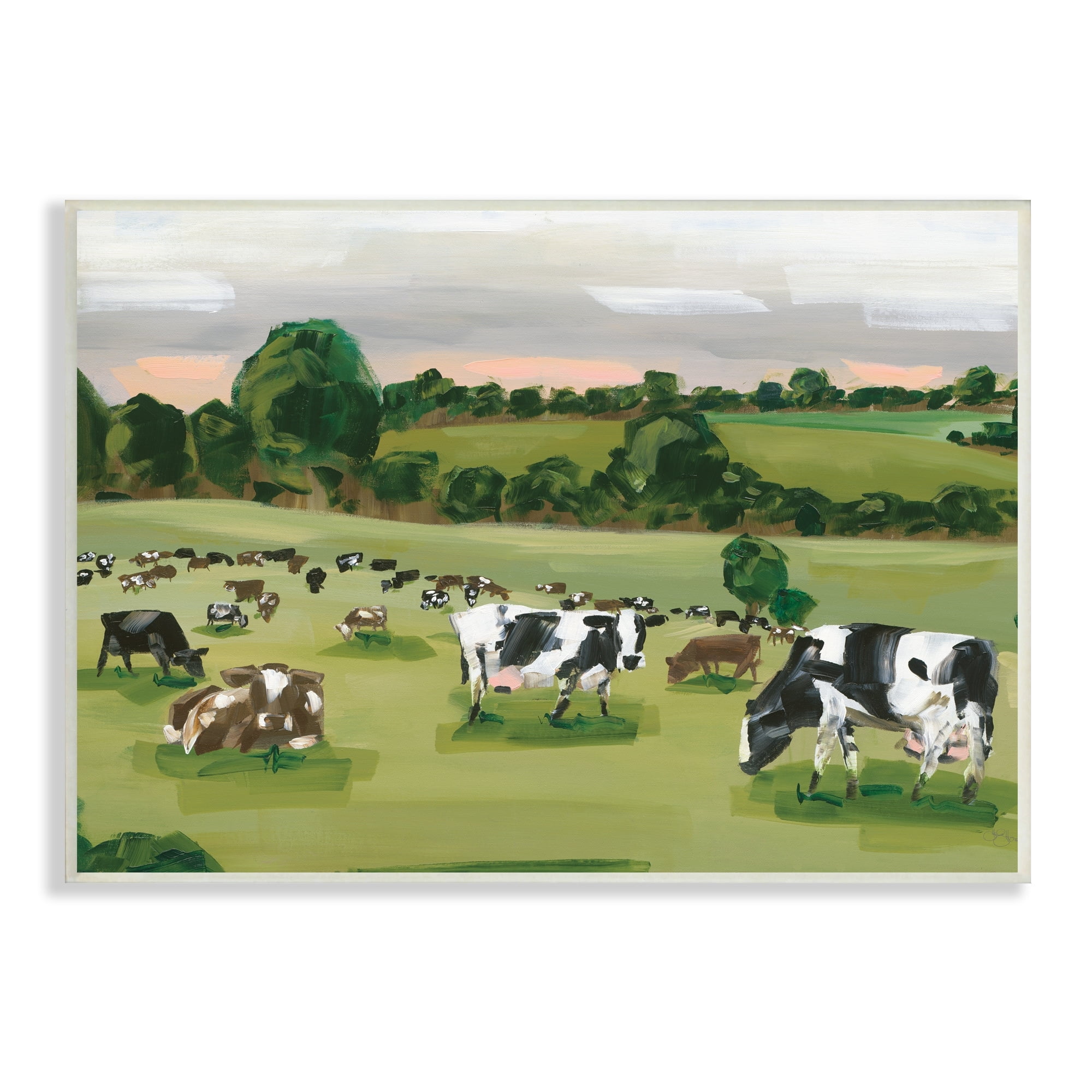 Stupell Industries Cow Grasslands Cattle Countryside Sunset Plains,19 x 13, Design by Hollihocks Art