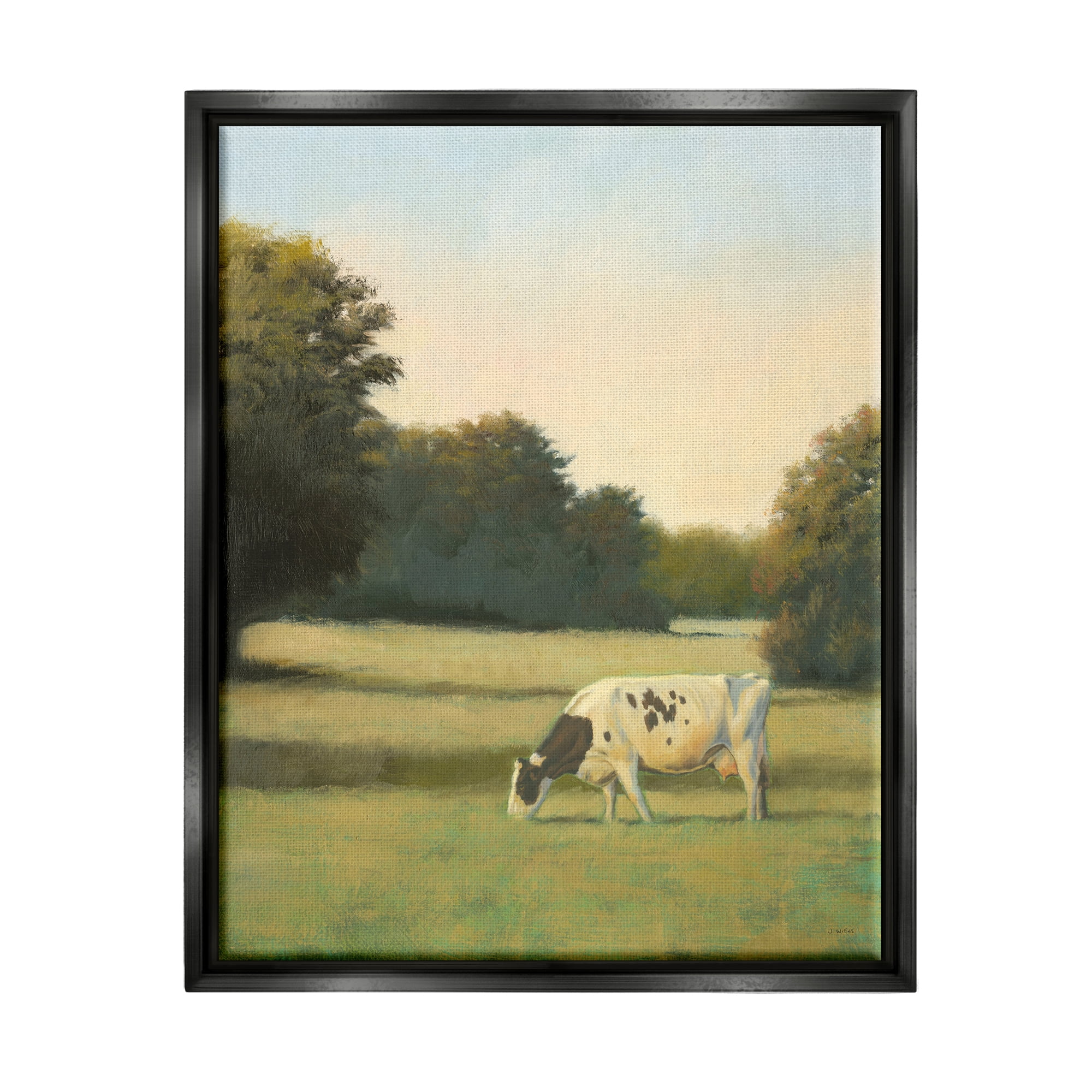 Stupell Industries Cow Grazing in Pasture Animals & Insects Painting Black Floater Framed Art Print Wall Art, 25 x 31