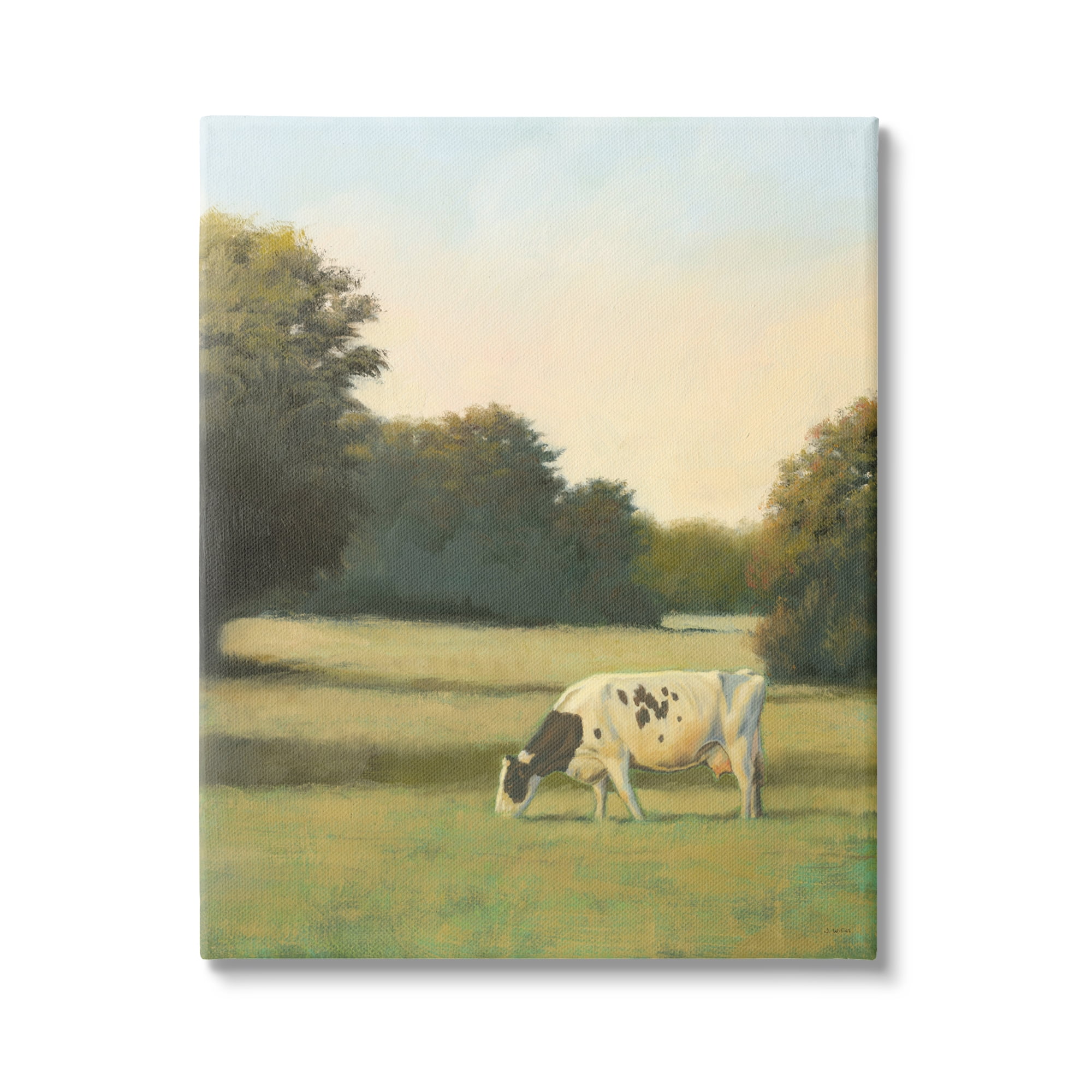 Stupell Industries Cow Grazing in Pasture Animals & Insects Painting Gallery Wrapped Canvas Print Wall Art, 24 x 30