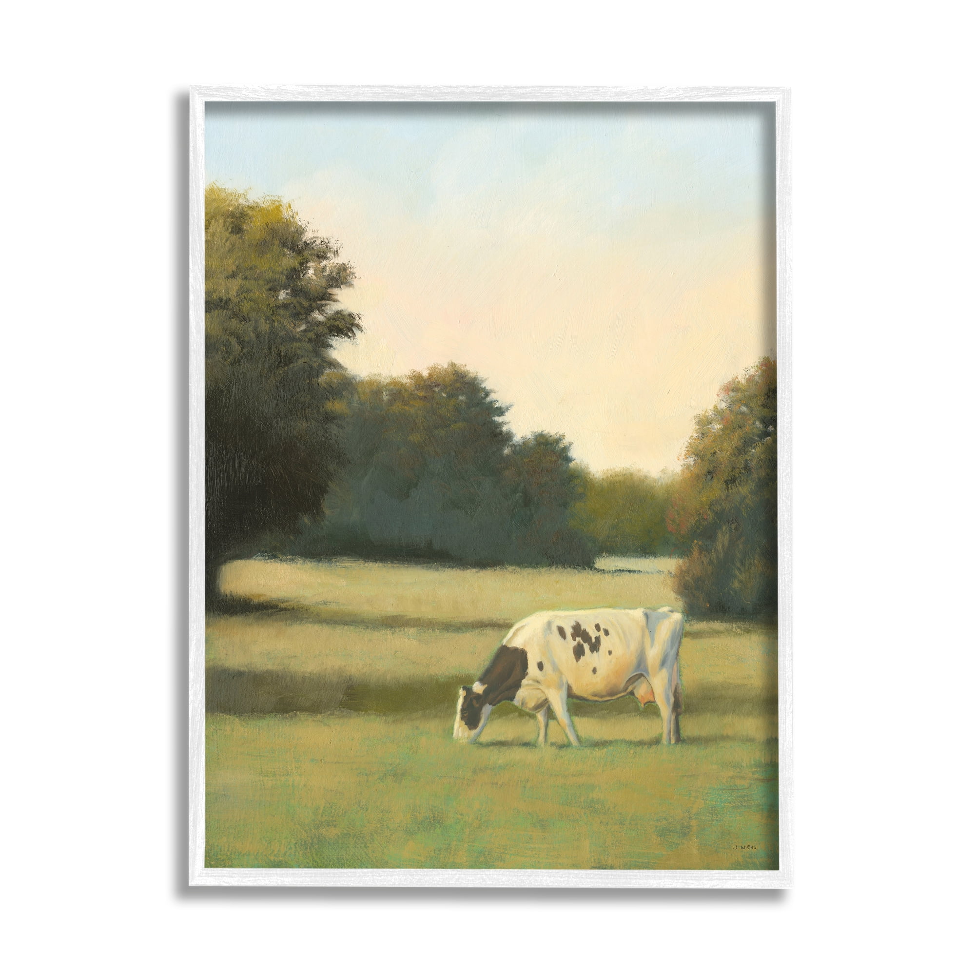 Stupell Industries Cow Grazing in Pasture Animals & Insects Painting White Framed Art Print Wall Art, 16 x 20