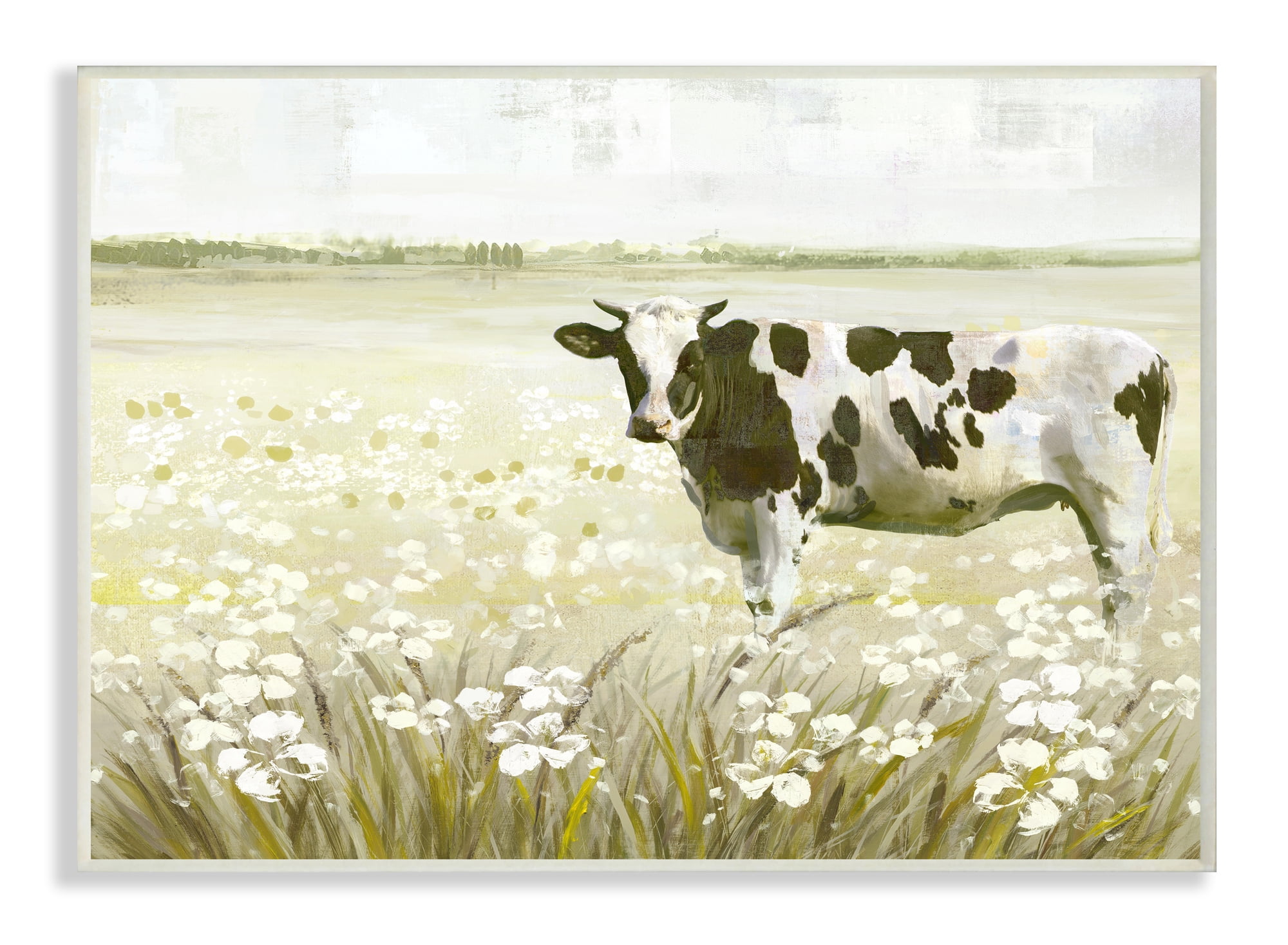 Stupell Industries Cow In Pasture Green Landscape Animal Painting Unframed Art Print Wall Art, 13x19, by Main Line Studio