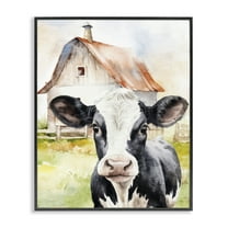 Stupell Industries Cow Little at Farm Animals Painting Black Framed Art Print Wall Art, 11 x 14