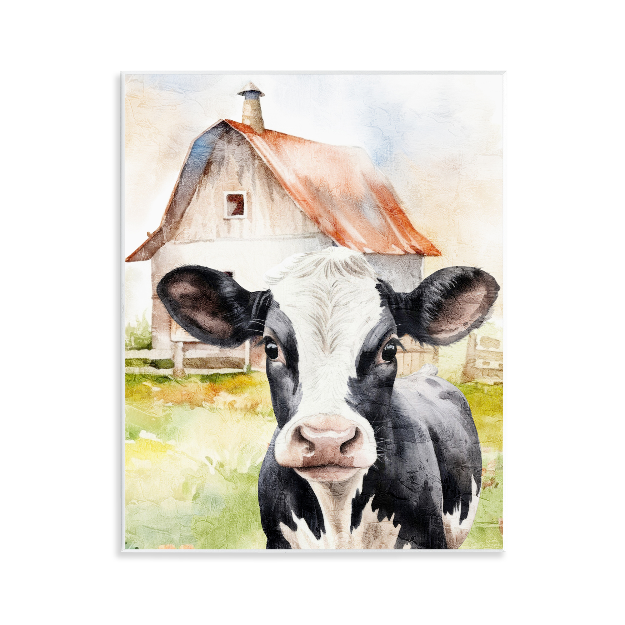 Stupell Industries Cow Little at Farm Animals Painting Unframed Art Print Wall Art, 11 x 14