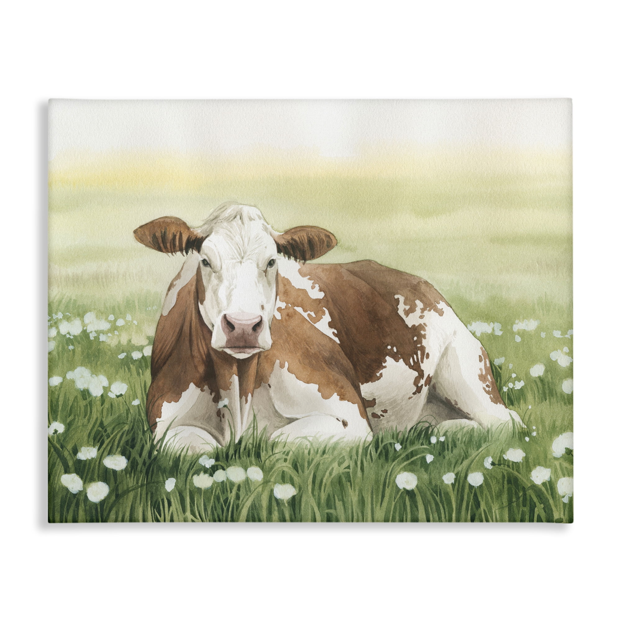Stupell Industries Cow & Meadow Blossoms Animals & Insects Painting Gallery Wrapped Canvas Art Print Wall Art, 48 x 36