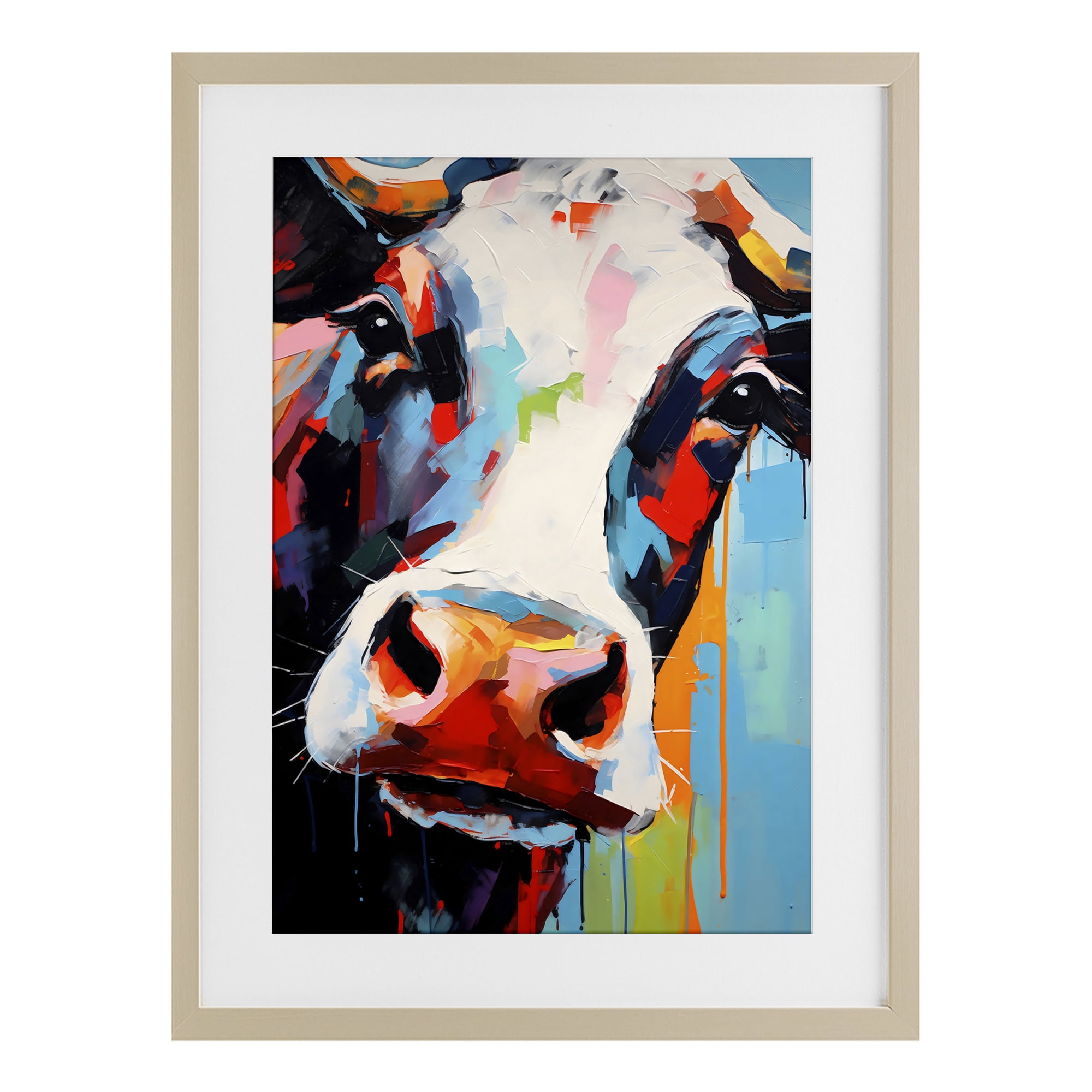 Stupell Industries Cow Of Many Colors Birch Framed Print Under Glass, design by Creative Studio