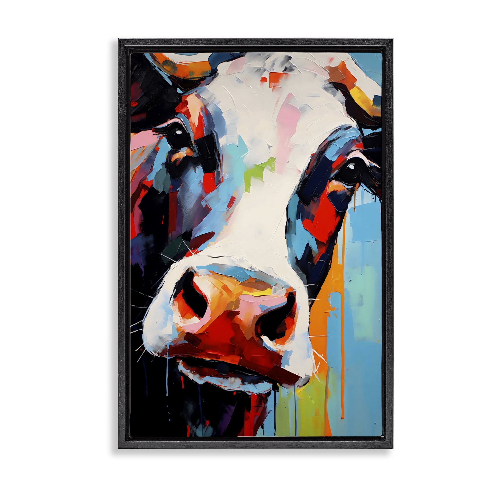 Stupell Industries Cow Of Many Colors Black Framed Floater Canvas Wall Art, design by Creative Studio