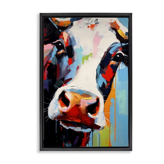 Stupell Industries Contemporary Cow Of Many Colors Black Floating Frame Canvas Art, 17 x 25, by Creative Studio