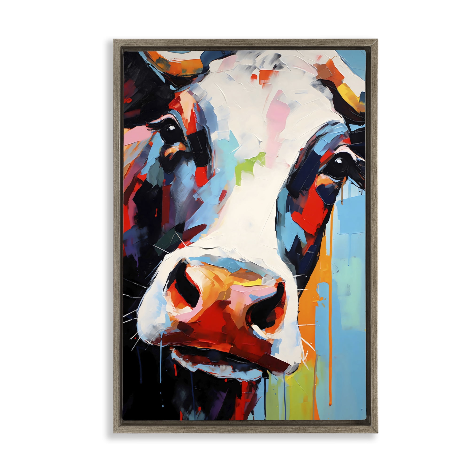 Stupell Industries Cow Of Many Colors Brown Framed Floater Canvas Wall Art, design by Creative Studio
