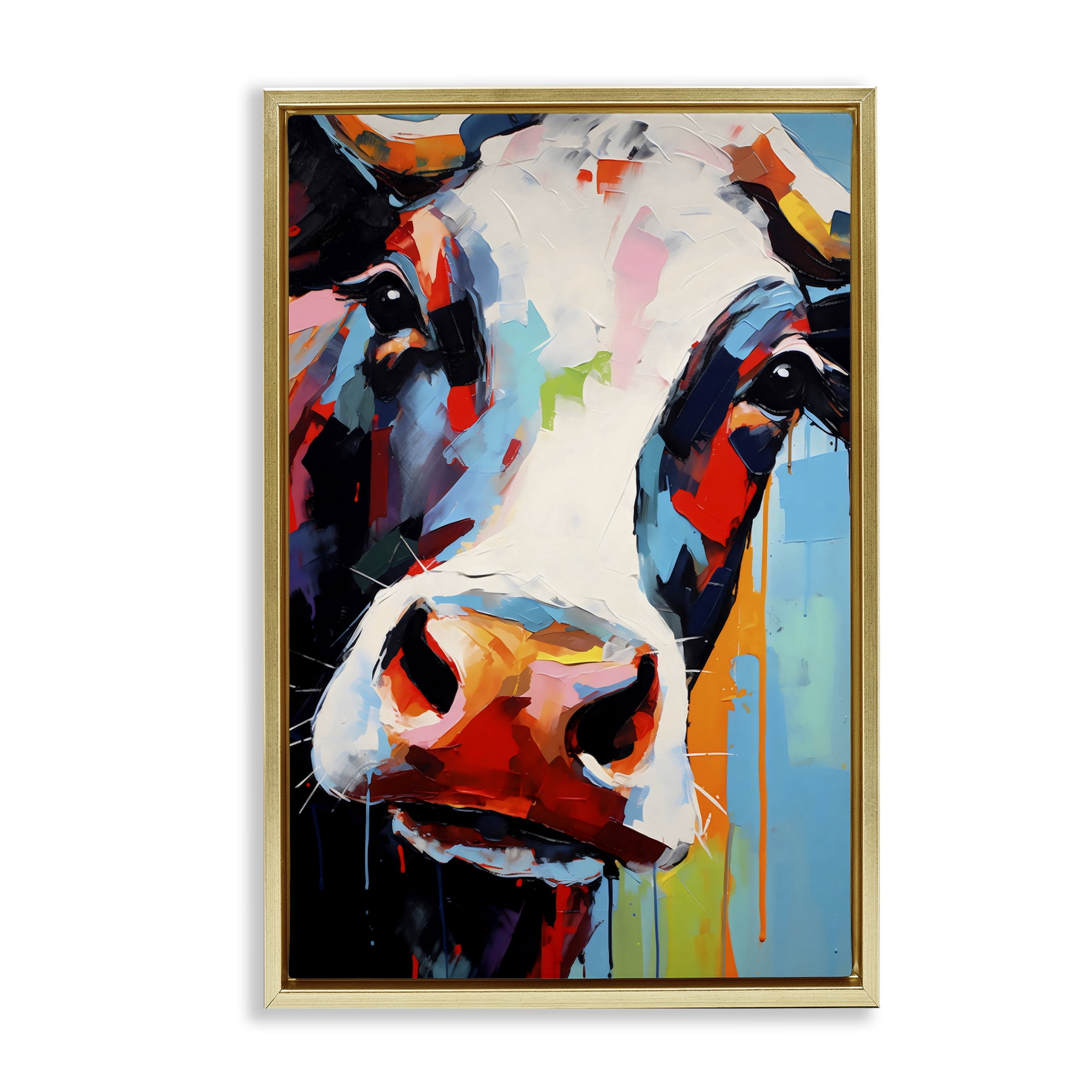 Stupell Industries Cow Of Many Colors Gold Framed Floater Canvas Wall Art, design by Creative Studio