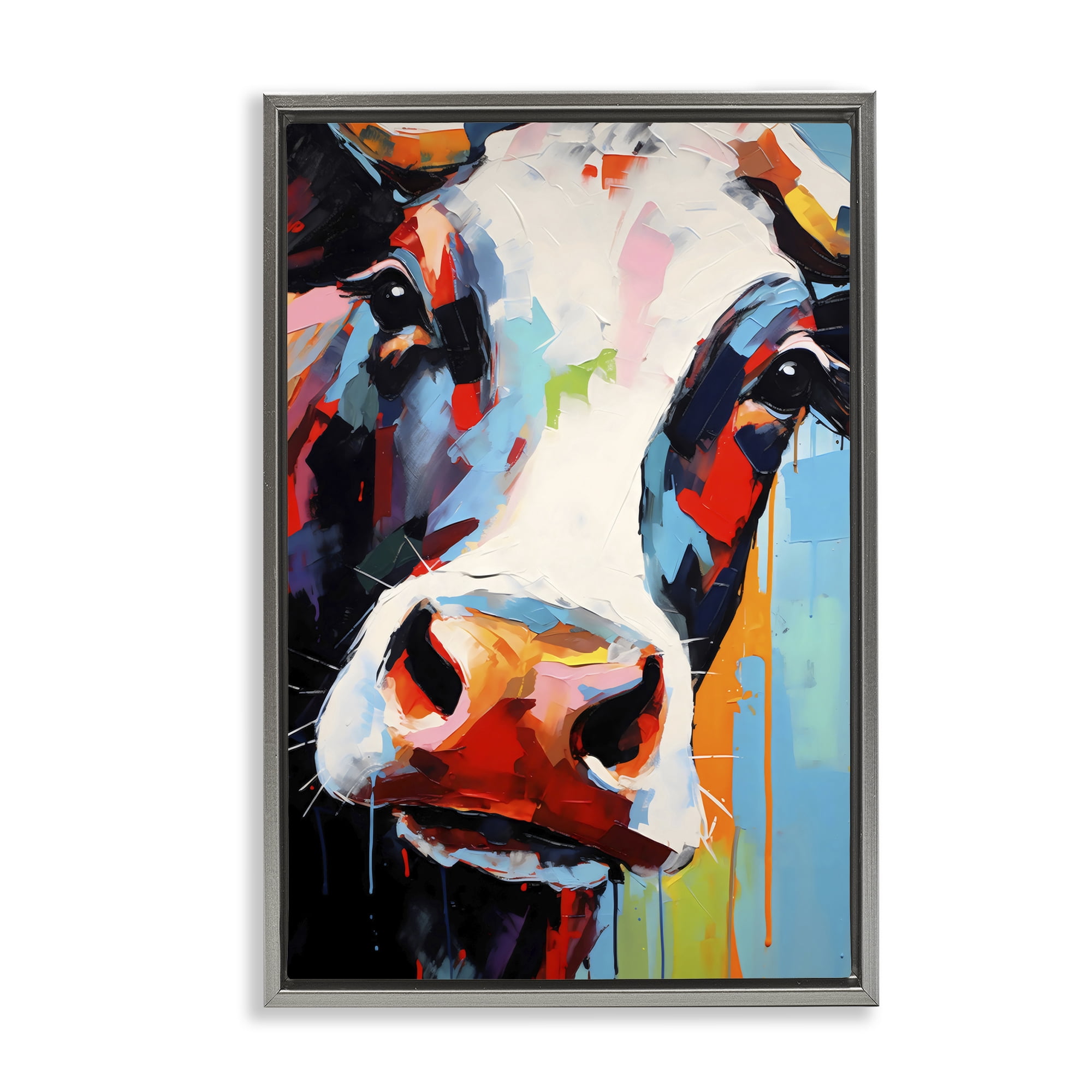 Stupell Industries Cow Of Many Colors Gray Framed Floater Canvas Wall Art, design by Creative Studio