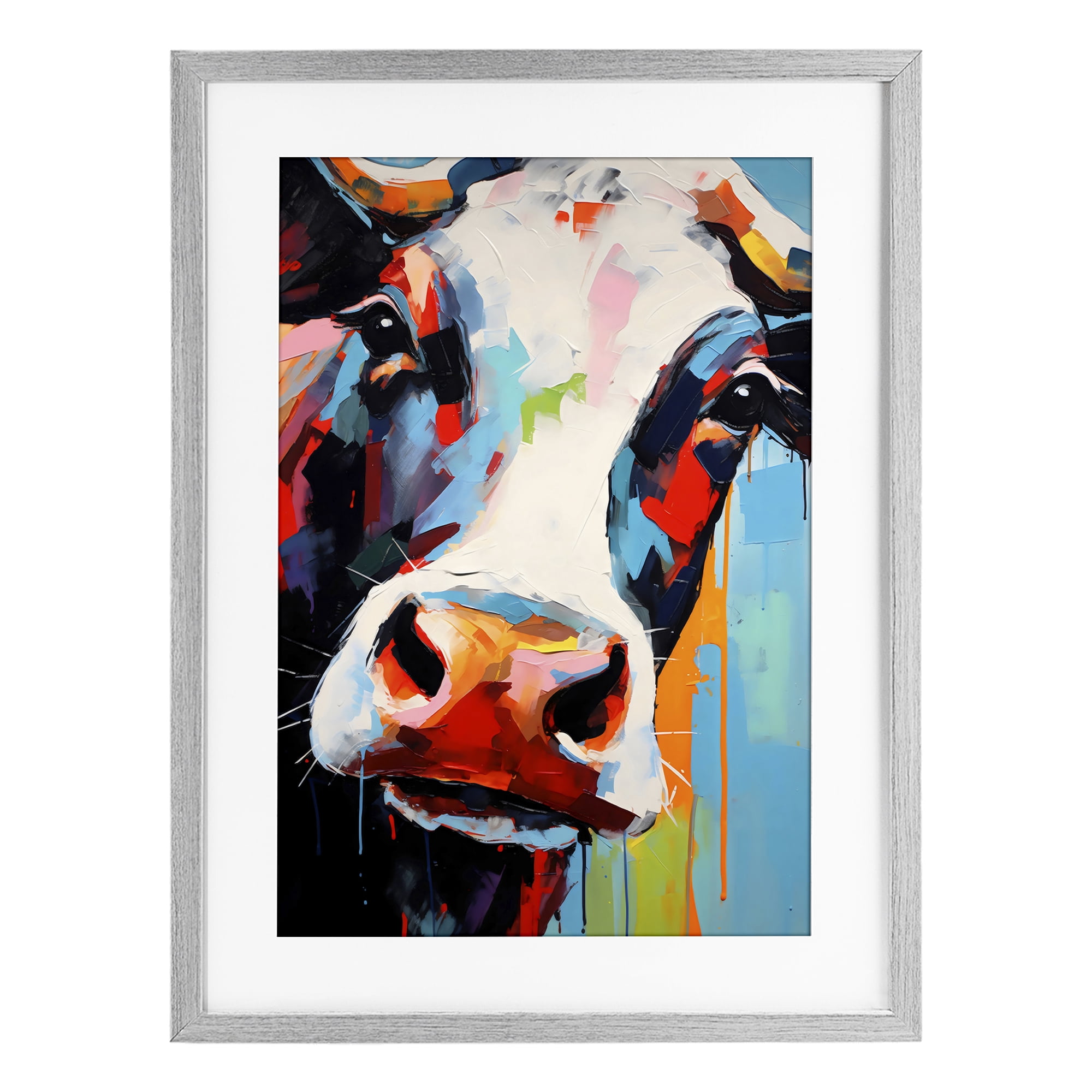 Stupell Industries Cow Of Many Colors Gray Framed Print Under Glass, design by Creative Studio