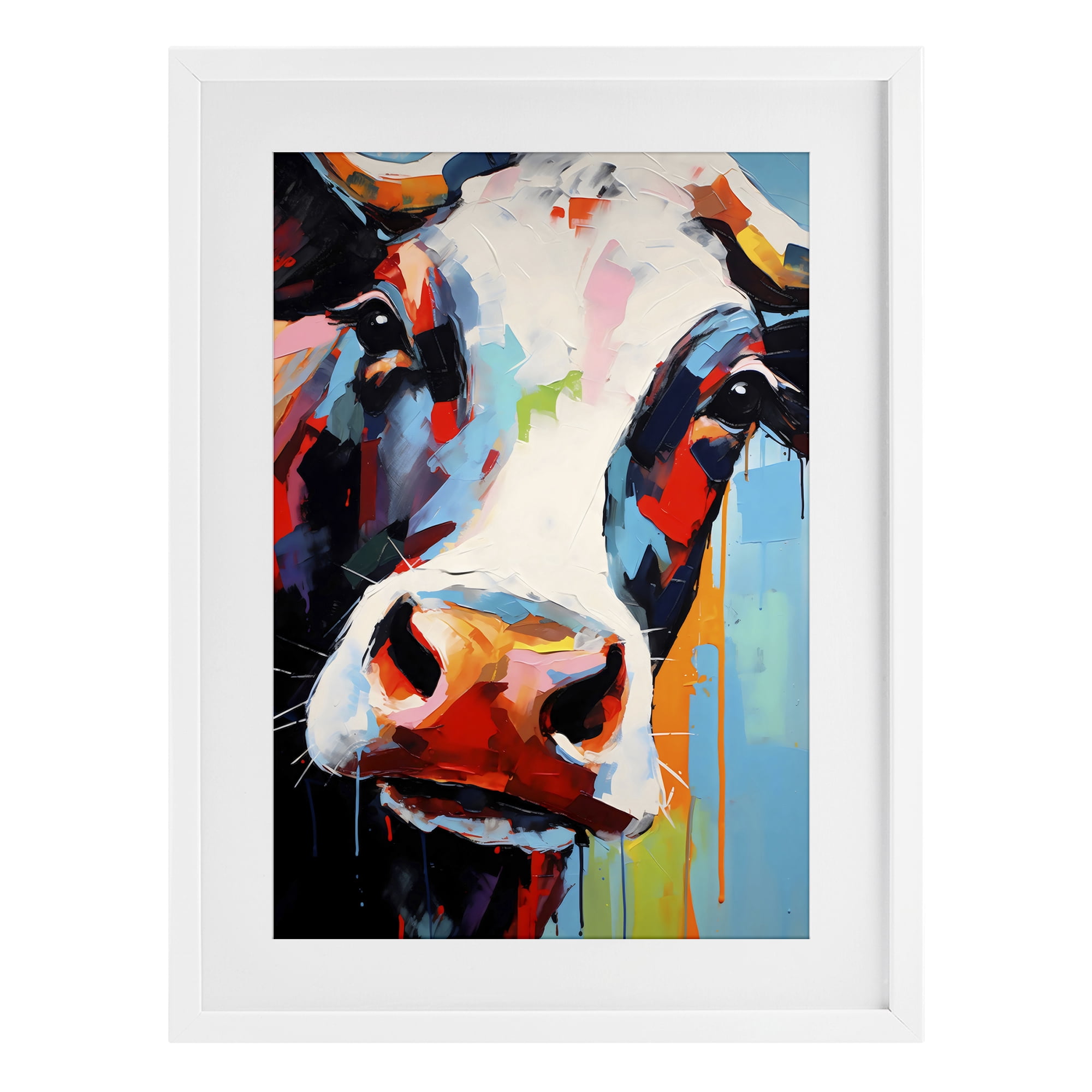 Stupell Industries Cow Of Many Colors White Framed Print Under Glass, design by Creative Studio