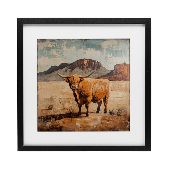 Stupell Industries Cow Of The Desert Black Framed Print Under Glass design by Petal Prints Design, 13 x 13