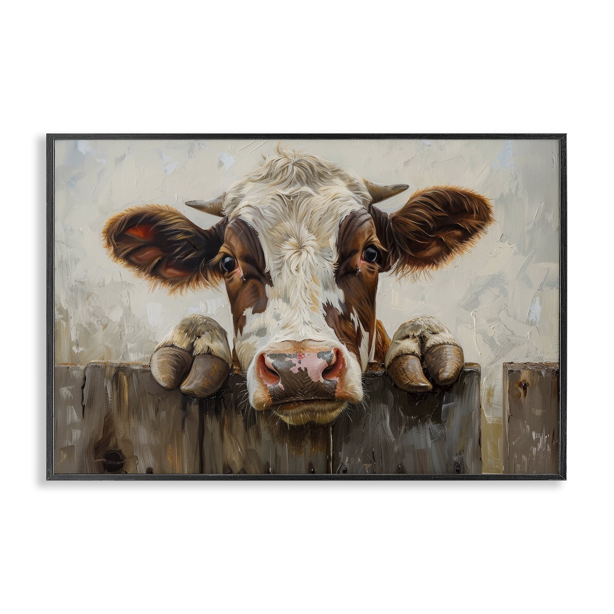 Stupell Industries Cow On Fence Animals & Insects Painting Black Framed Art Print Wall Art, 30 x 20