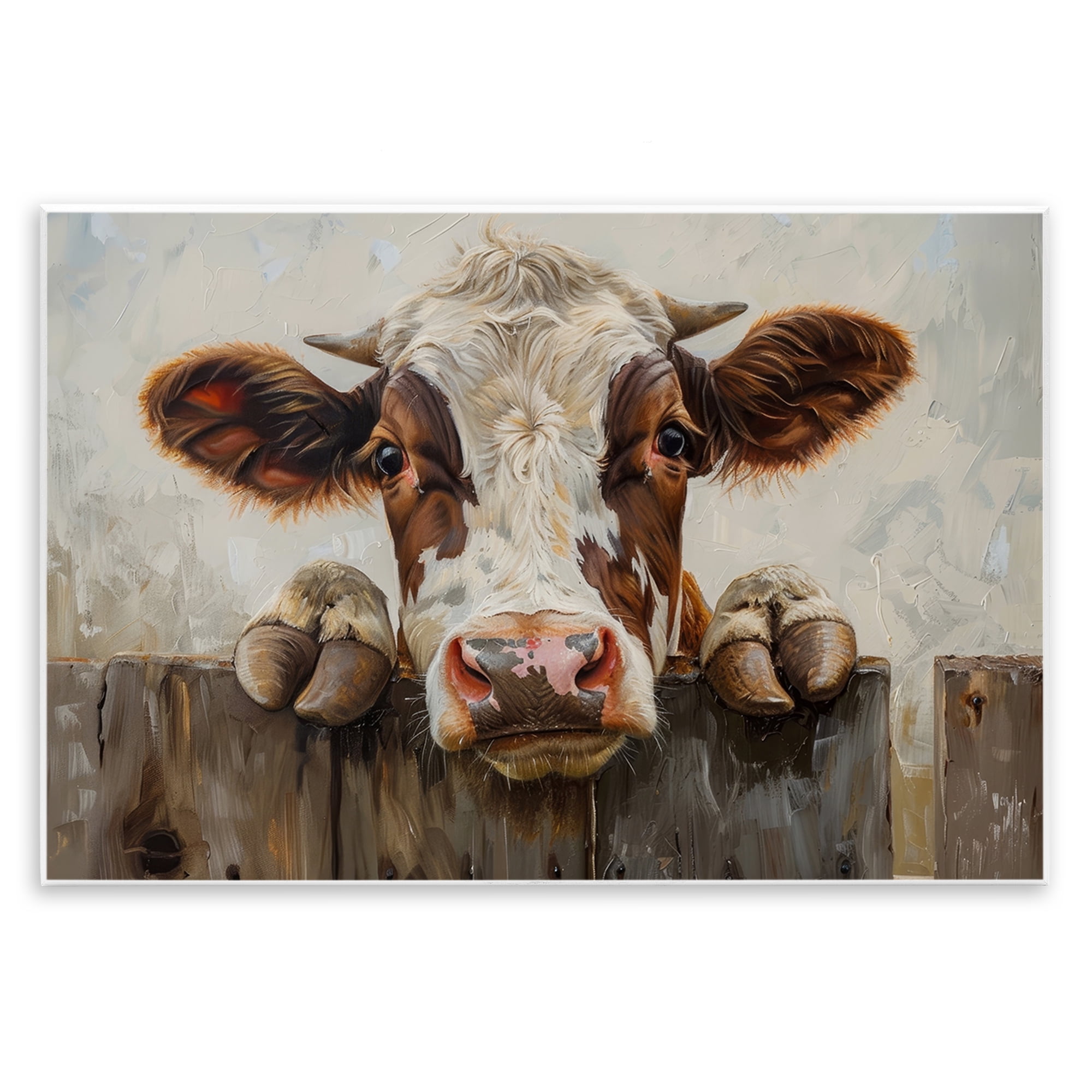 Stupell Industries Cow On Fence Animals & Insects Painting Unframed Art Print Wall Art, 19 x 13