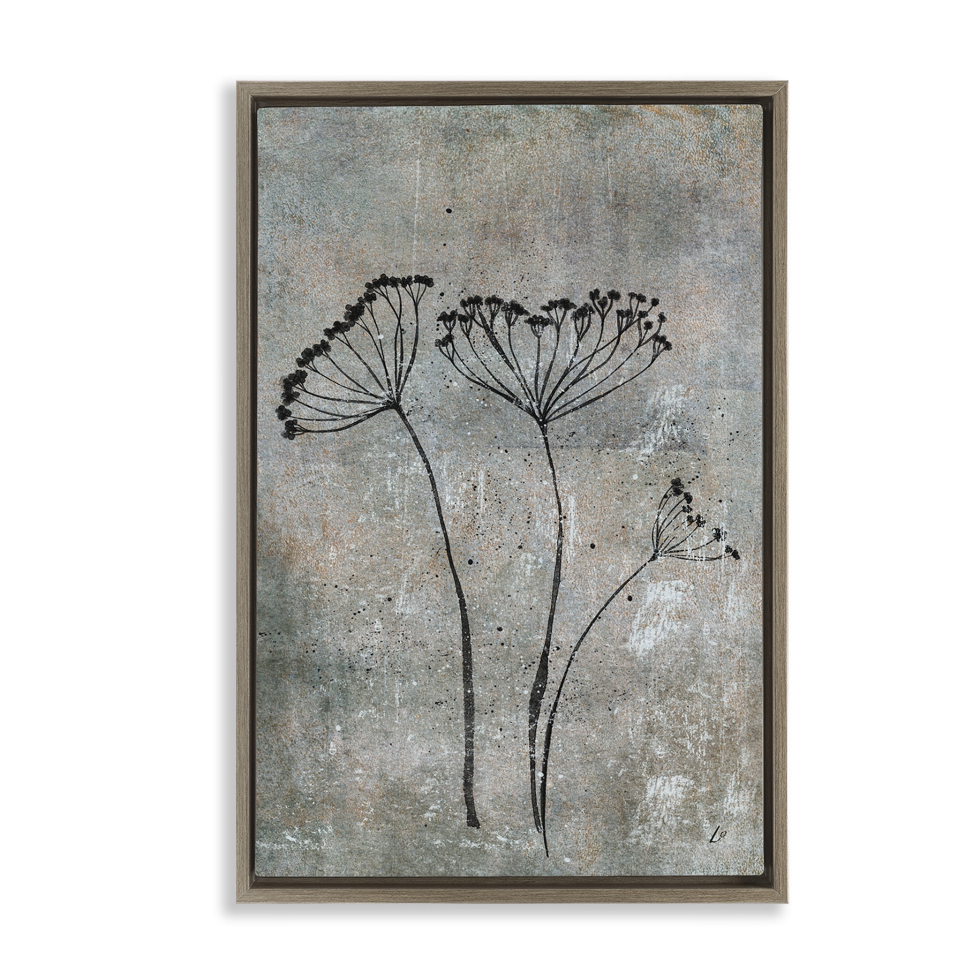 Stupell Industries Cow Parsley Sprigs Plants & Flowers Painting Brown Floater Framed Canvas Art Print Wall Art, 21 x 31