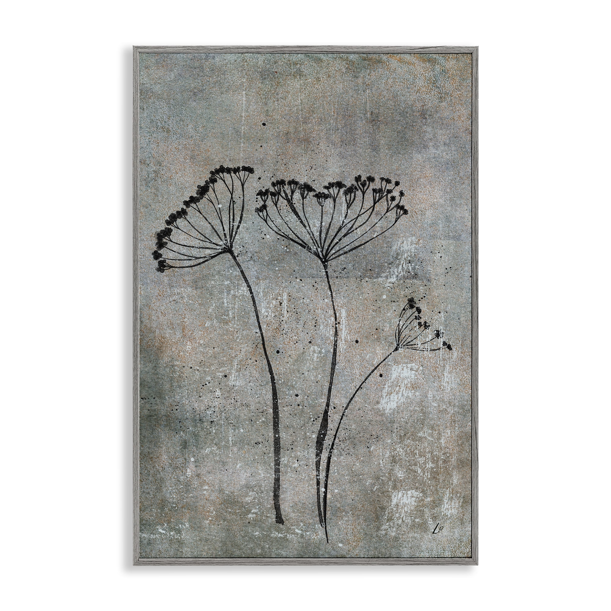 Stupell Industries Cow Parsley Sprigs Plants & Flowers Painting Gray Framed Art Print Wall Art, 12 x 18