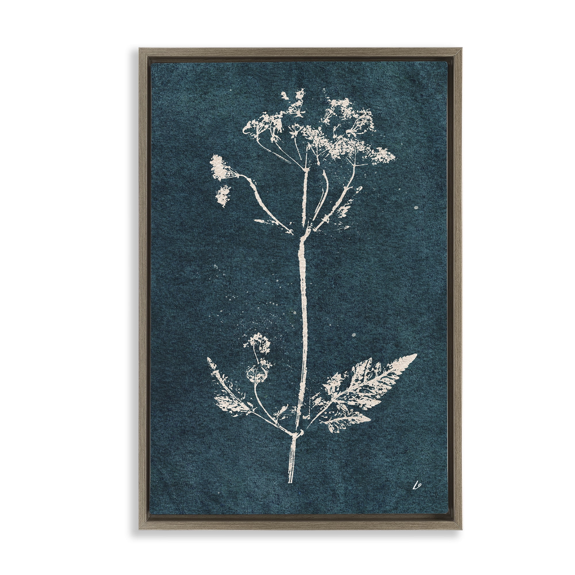 Stupell Industries Cow Parsley Stem Plants & Flowers Painting Brown Floater Framed Canvas Art Print Wall Art, 17 x 25