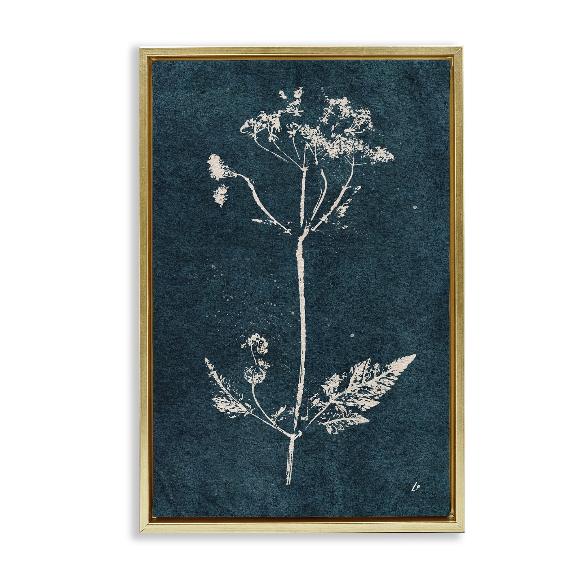 Stupell Industries Cow Parsley Stem Plants & Flowers Painting Gold Floater Framed Canvas Art Print Wall Art, 21 x 31