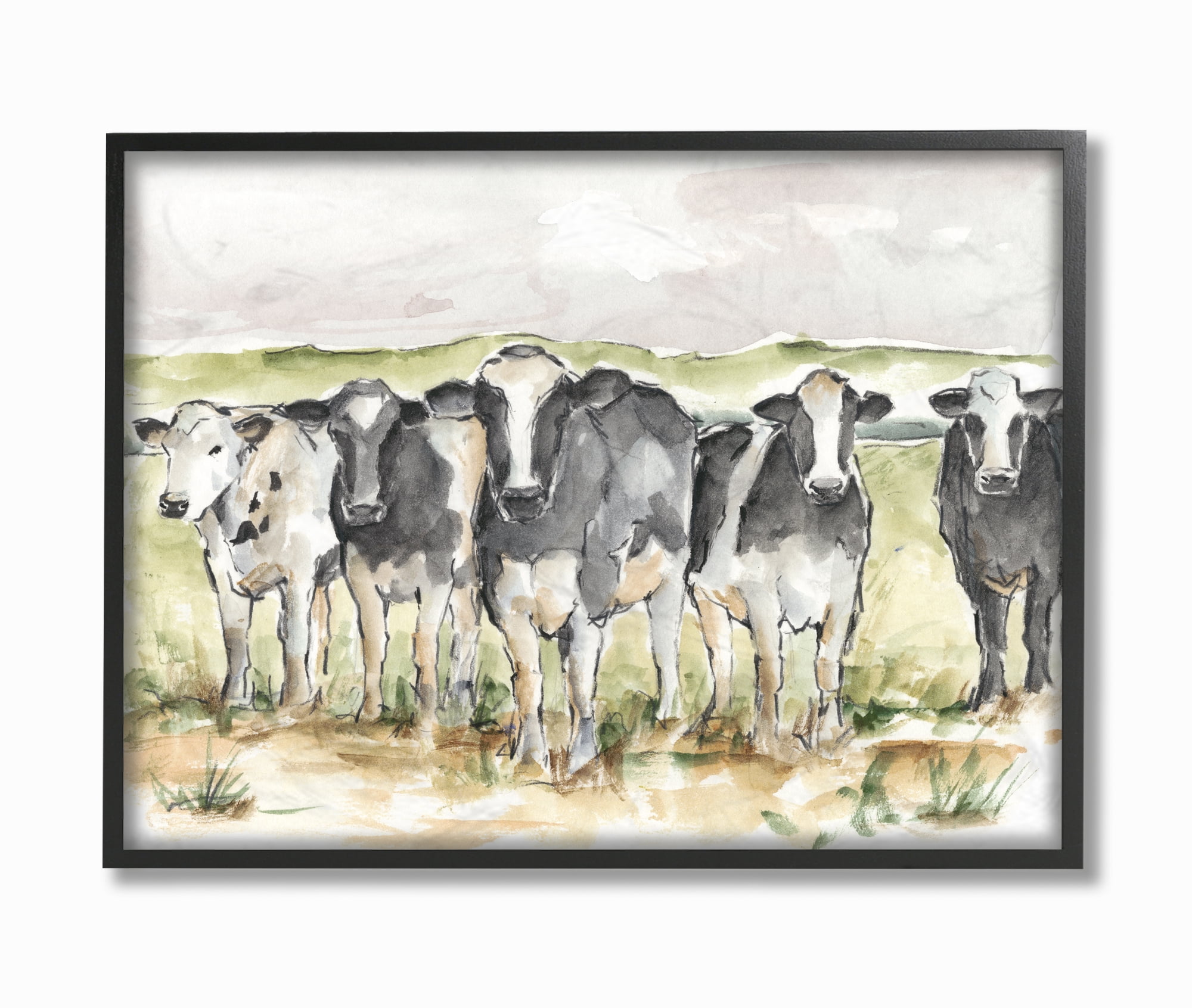 Stupell Industries Cow Pasture Farm Animal Landscape Watercolor Painting Framed Wall Art by Ethan Harper